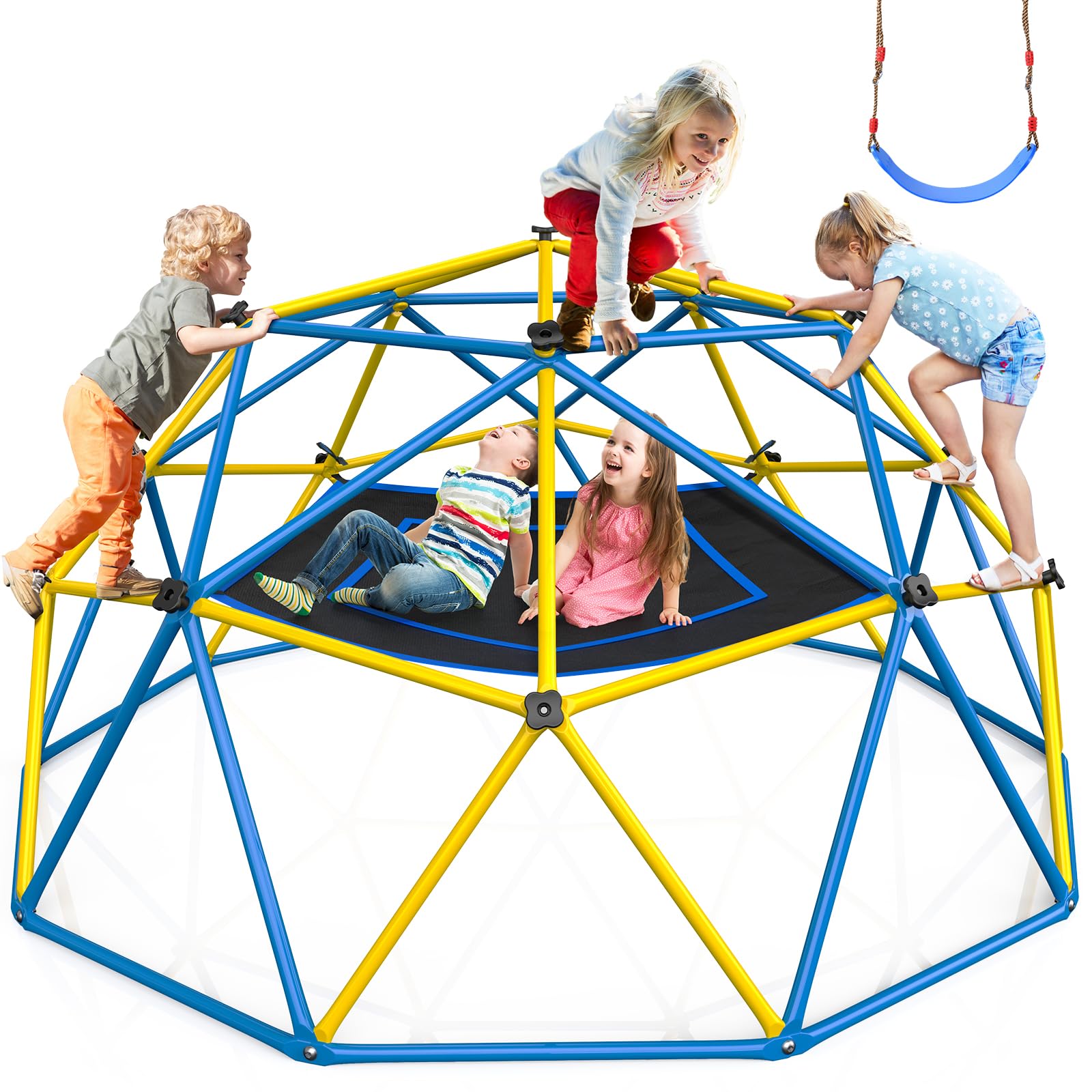 Hapfan 10ft Outdoor Jungle Gym Climbing Dome with Hammock & Swing - Heavy Duty 800LBS Capacity Monkey Bars Play Set for Kids Ages 3-12 - Perfect Backyard Play Equipment for Outdoor Adventures, Birthday Gifts & Family Fun Activities