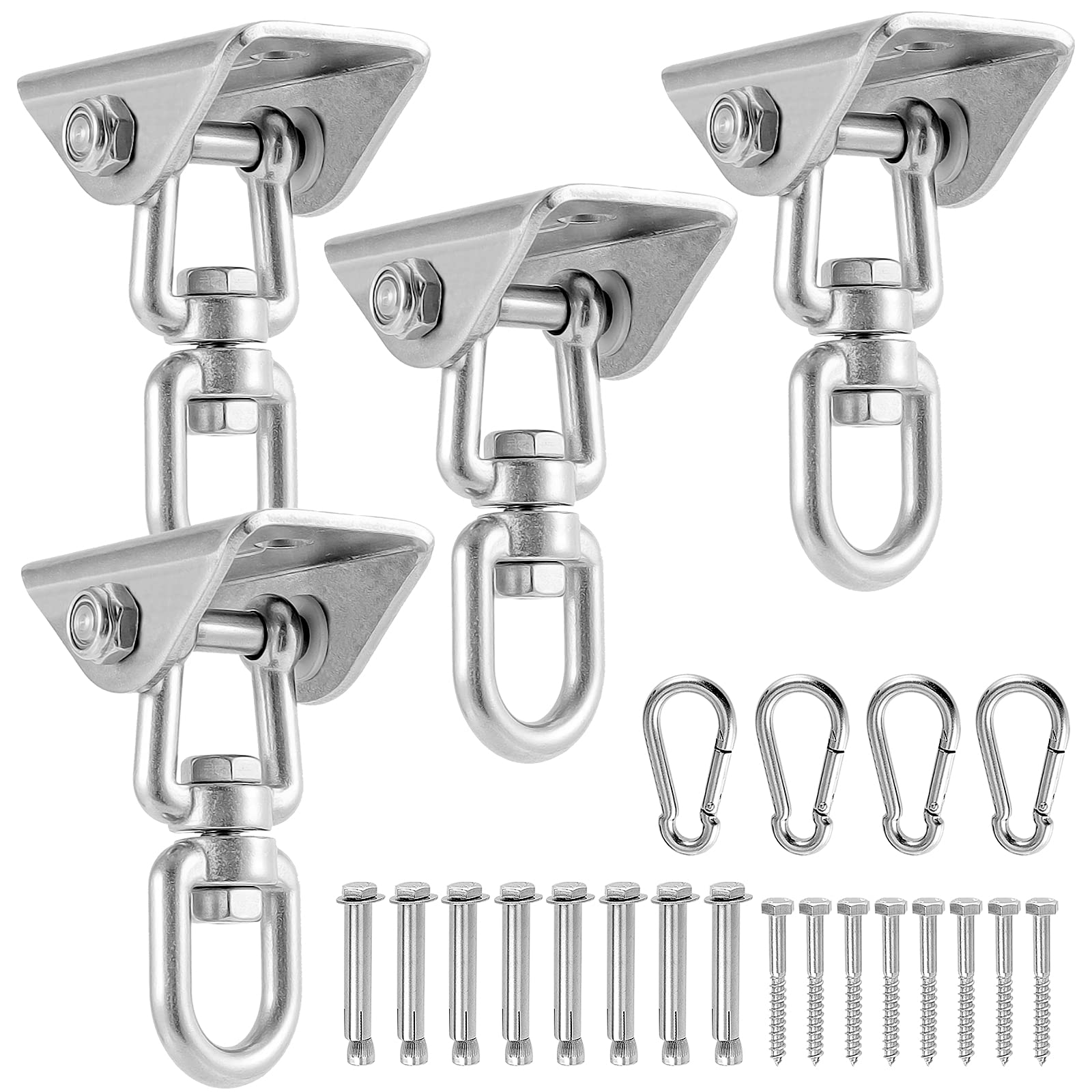 Heavy Duty Swing Hangers Set 4 Pack - 1000 lbs Capacity 360° Rotating Stainless Steel Swivel Hangers for Concrete & Wooden Swing Sets - Perfect for Hammock, Yoga, Playground, Porch & Backyard Outdoor Activities