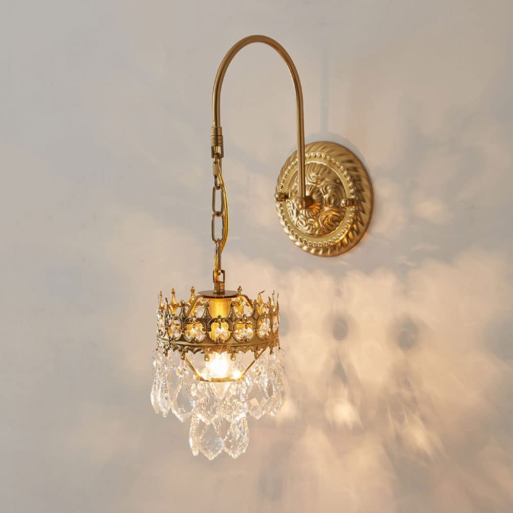 Elegant Crystal Brass Wall Sconce Lighting - European Style Wall Lamp for Living Room, Bedroom & Dining Room Decor | Indoor Wall Mounted Light Fixture for Bedside & Home Ambiance