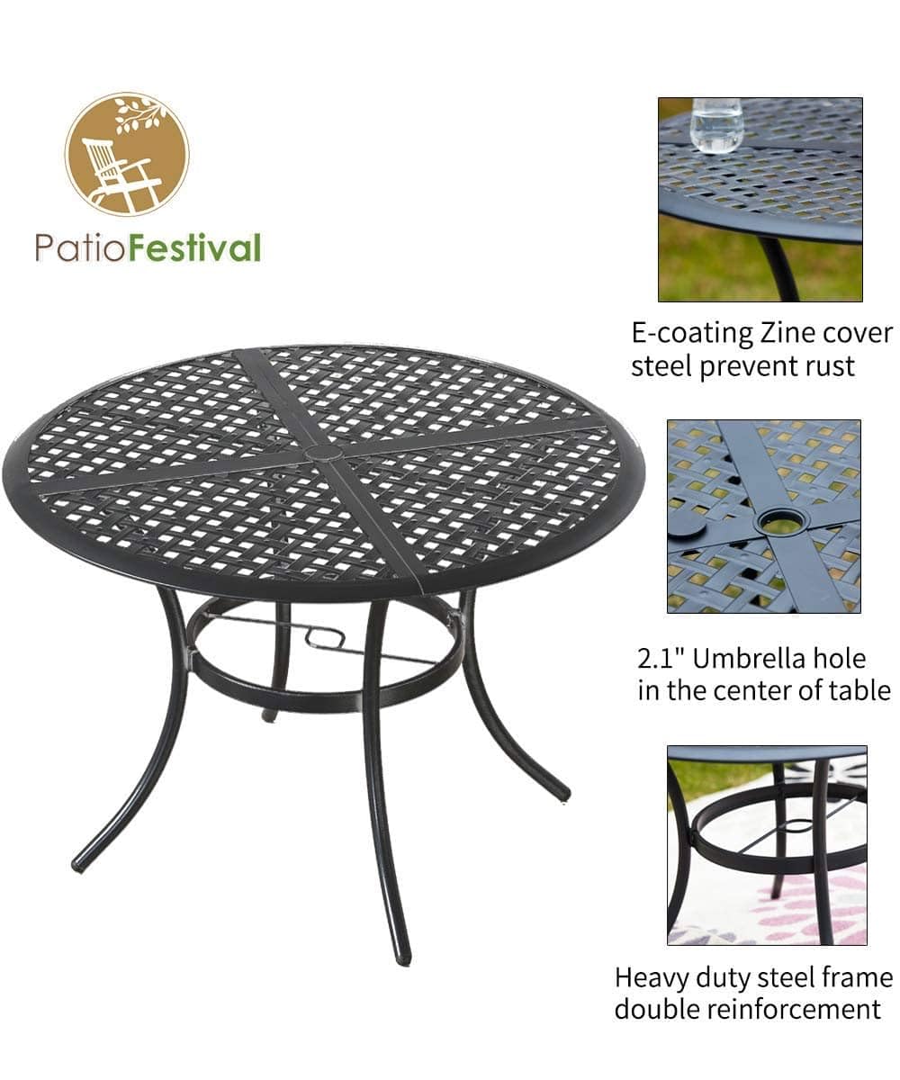 PatioFestival 5-Piece Heavy-Duty Round Outdoor Dining Set with 4 Stackable Chairs - Perfect for Backyard, Garden, Patio & Indoor Dining | Weather-Resistant Outdoor Furniture