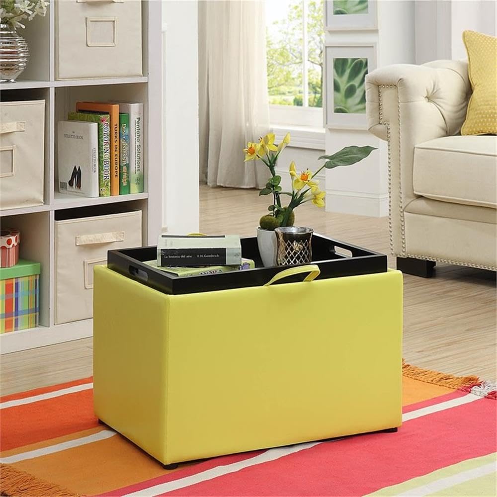 Pemberly Row Yellow Faux Leather Storage Ottoman - Accent Footrest with Hidden Storage Compartment | Perfect for Living Room, Bedroom & Home Decor