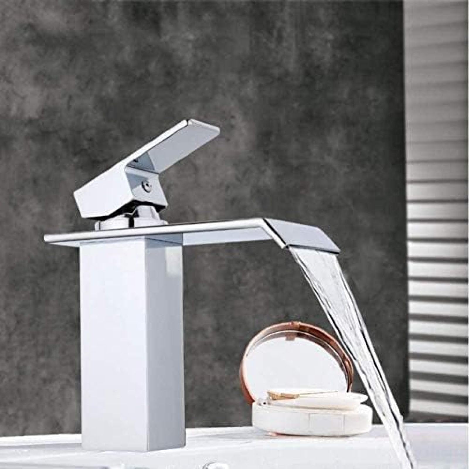 CRJUS Premium Brass Square Single Hole Waterfall Kitchen & Bathroom Sink Faucet - Modern Design for Home, Restaurant & Office Use