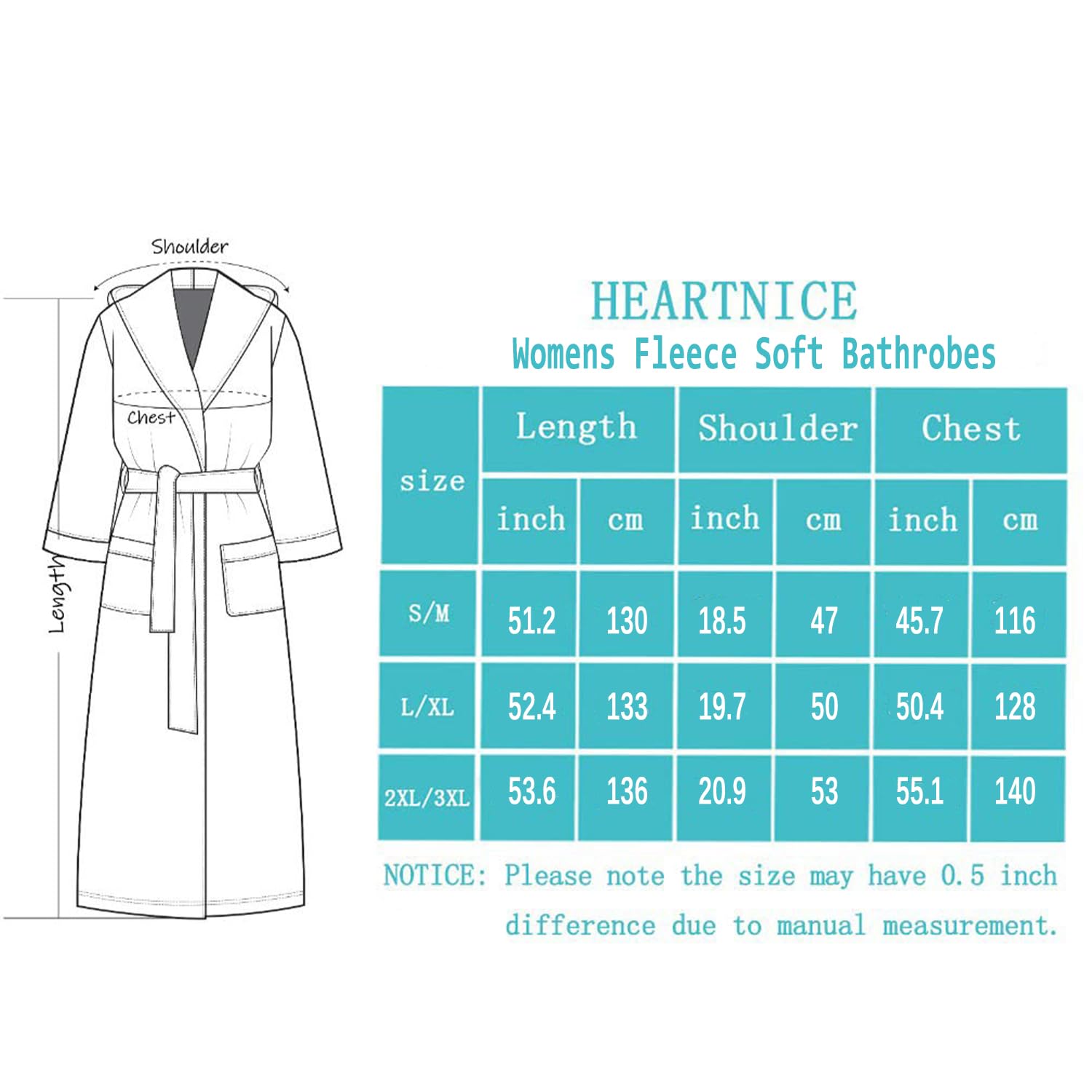Heartnice Women's Long Fleece Robe - Soft Plush Bathrobe for Women, Warm Full-Length House Coat with Pockets | Perfect for Lounging, Spa Days & Cozy Winter Mornings