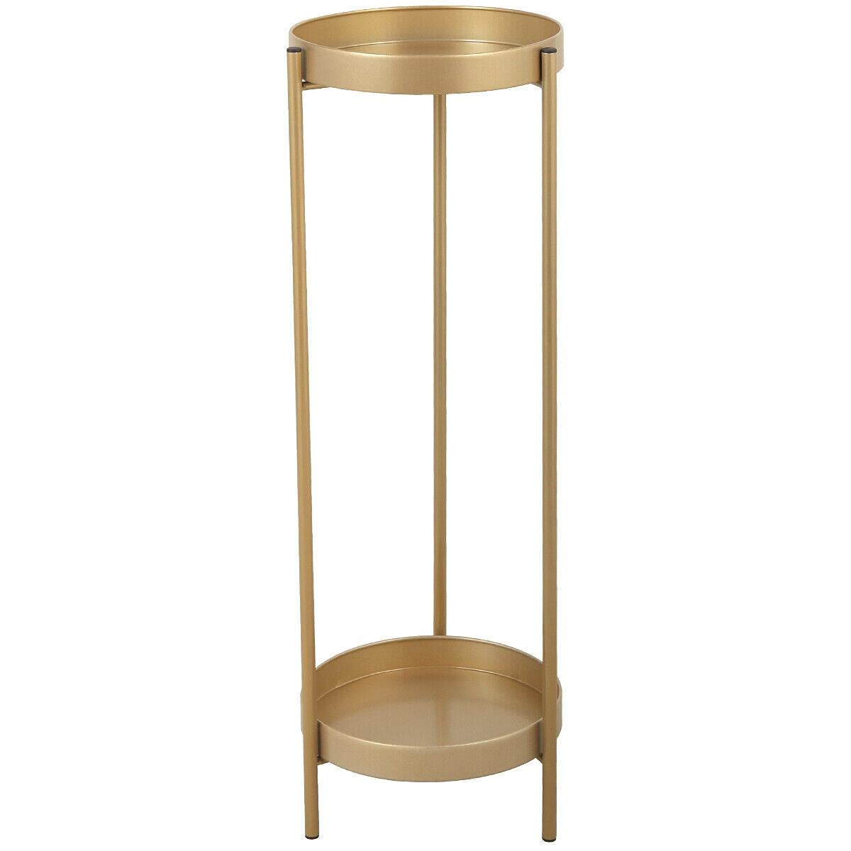 2-Tier Gold Metal Plant Stand with Round Trays - Tall Indoor Plant Holder for Home Decor, Living Room, Office & Garden - Stylish Shelf for Potted Plants, Succulents & Flowers