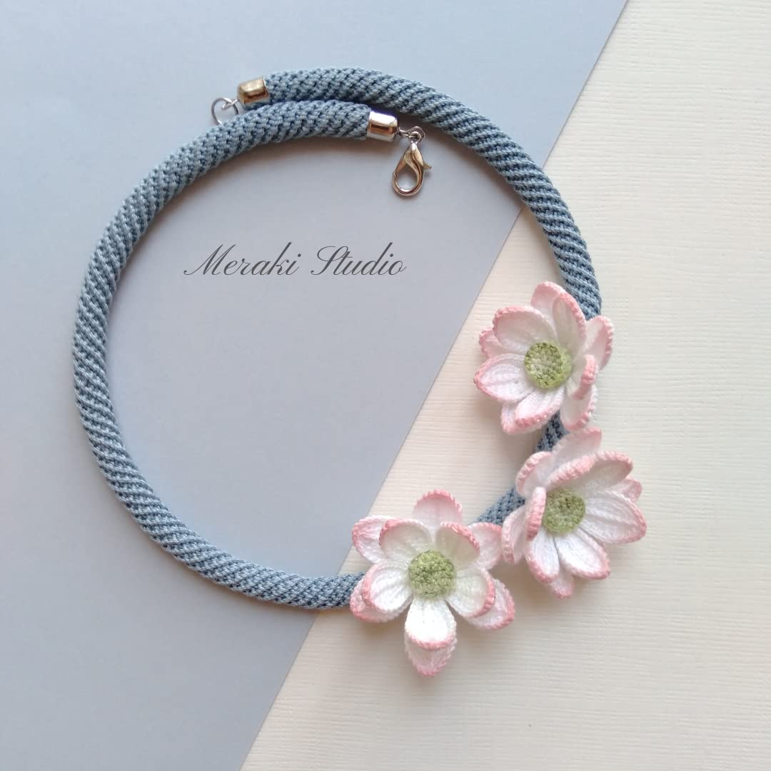 Water Lily Crochet Necklace - Handmade Floral Pendant Jewelry for Women, Boho Chic Accessory - Perfect for Weddings, Parties & Everyday Wear