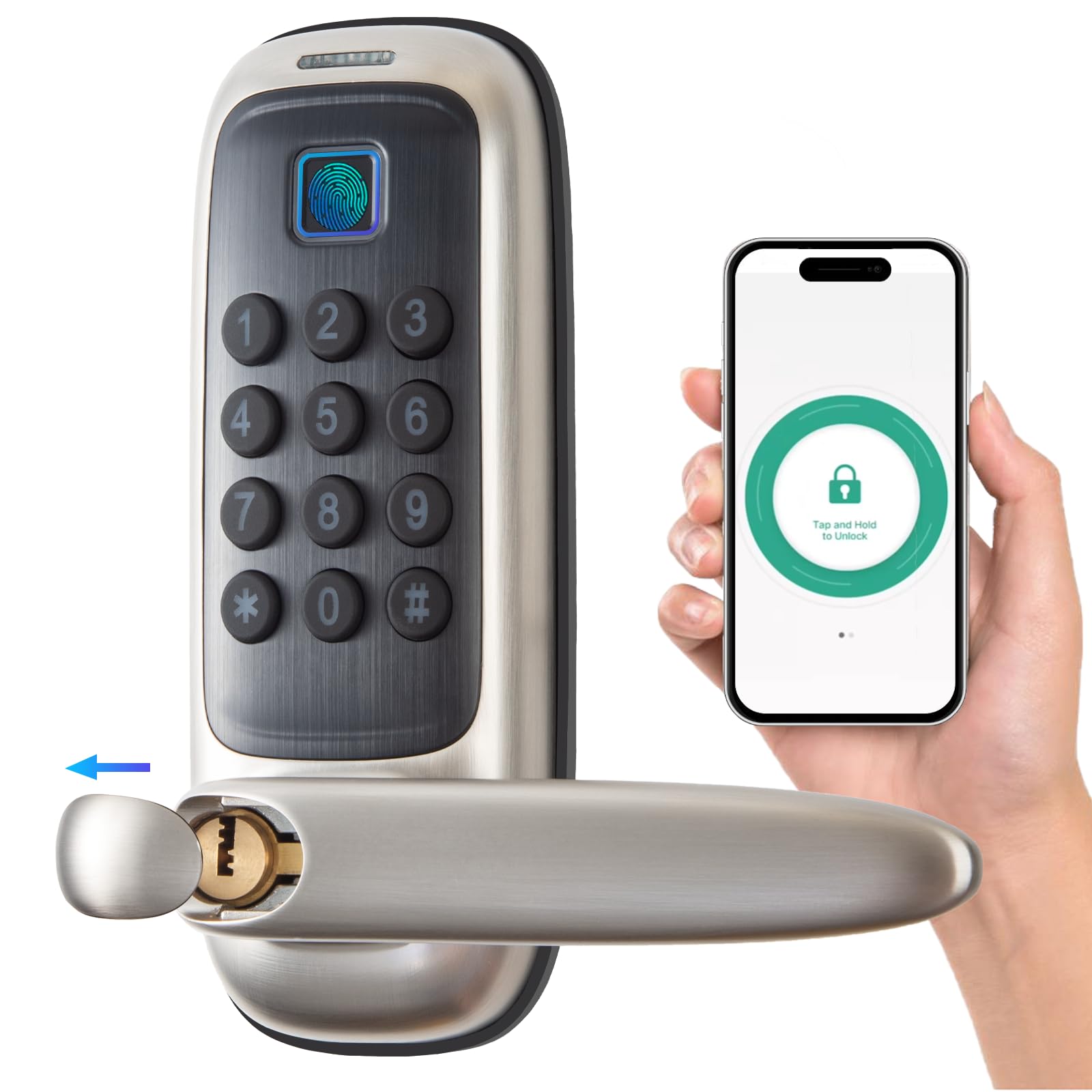 Smart Keyless Entry Door Lock - Electronic Fingerprint & App Control with Handle - Secure Your Home, Office, or Vacation Rental