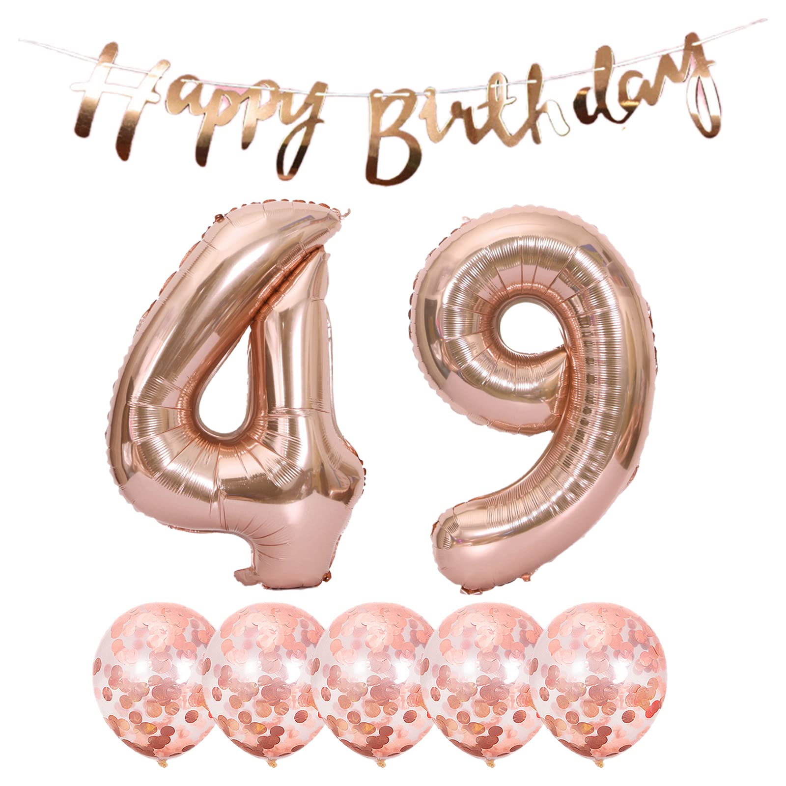 49th Birthday Party Decorations Set - Happy Birthday Banner, Rose Gold Helium Balloons, Number 49 Latex & Foil Balloons for Women & Men - Perfect for 49 Years Old Celebration, Anniversary or Milestone Party Decor