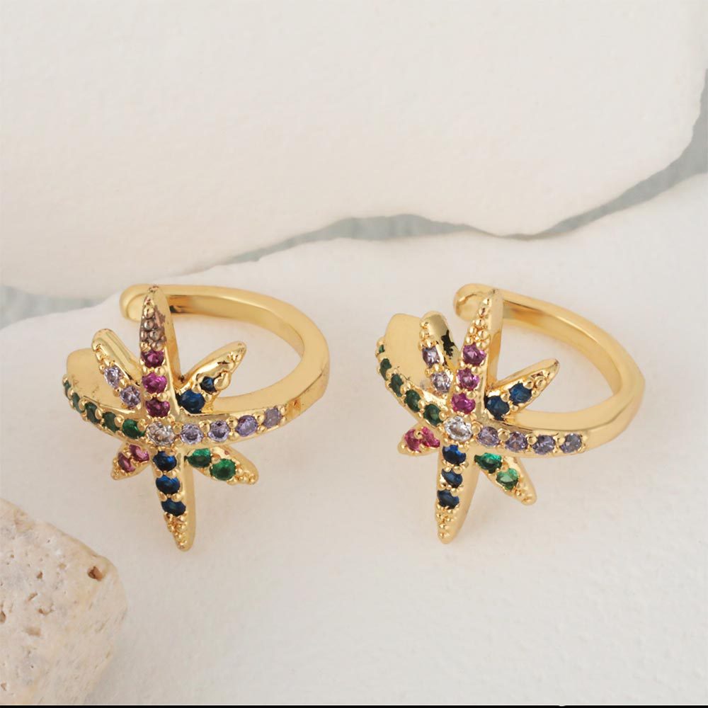 18K Gold Starfish Boho Ear Climber Ear Cuff - Boho Chic Jewelry for Women | Perfect for Beach Parties, Summer Festivals & Boho Fashion Outfits