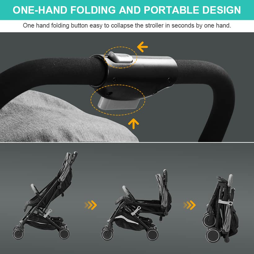 Lightweight Foldable Baby Stroller with Pop-Out Sun Visor | Compact Travel Stroller for Infants & Toddlers | Perfect for Airports, Shopping & Outdoor Walks - LIVINGbasics (Grey)