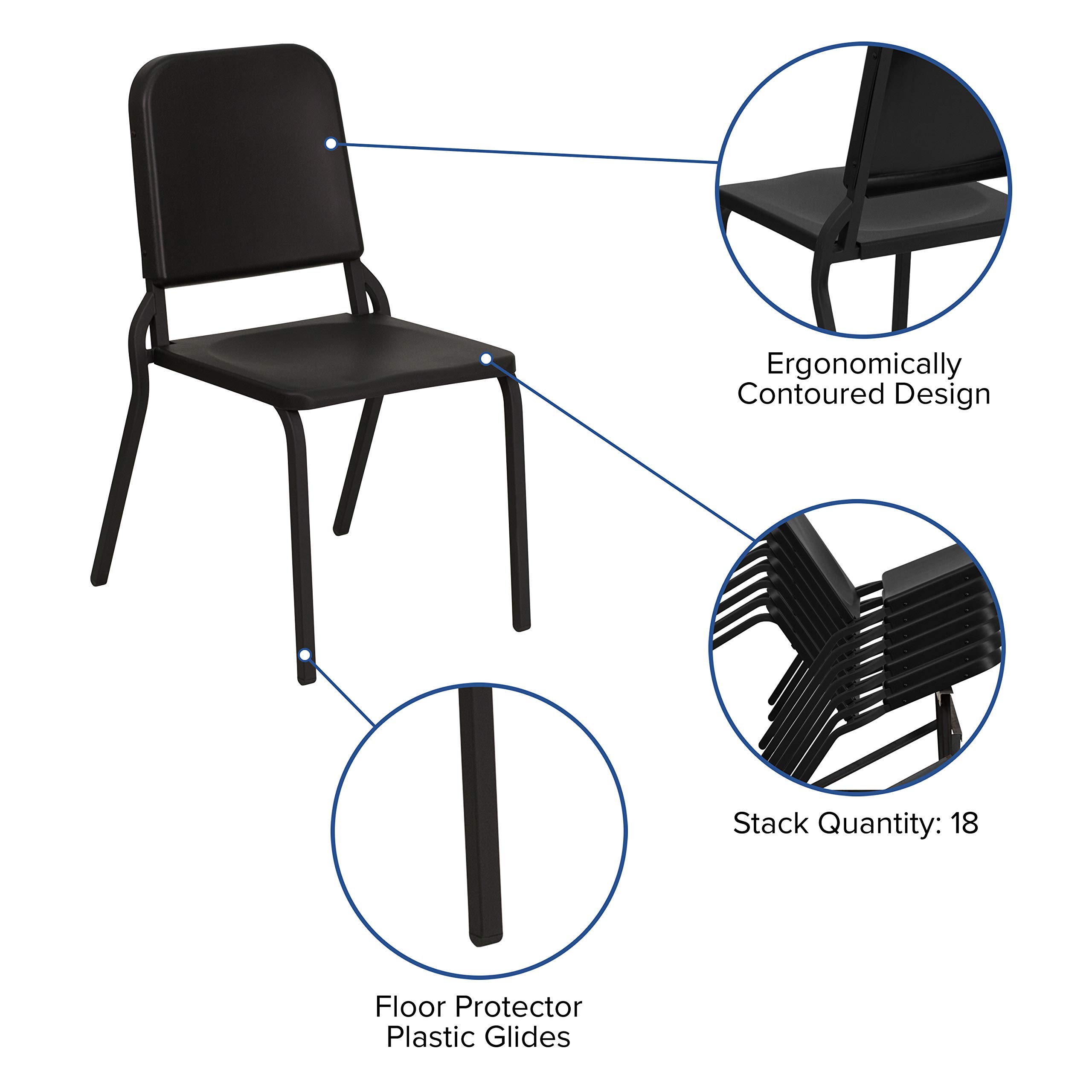 5-Pack Black High-Density Stackable Music Chairs for School, Classroom, Band & Choir - Durable & Comfortable Seating for Students, Performers & Events