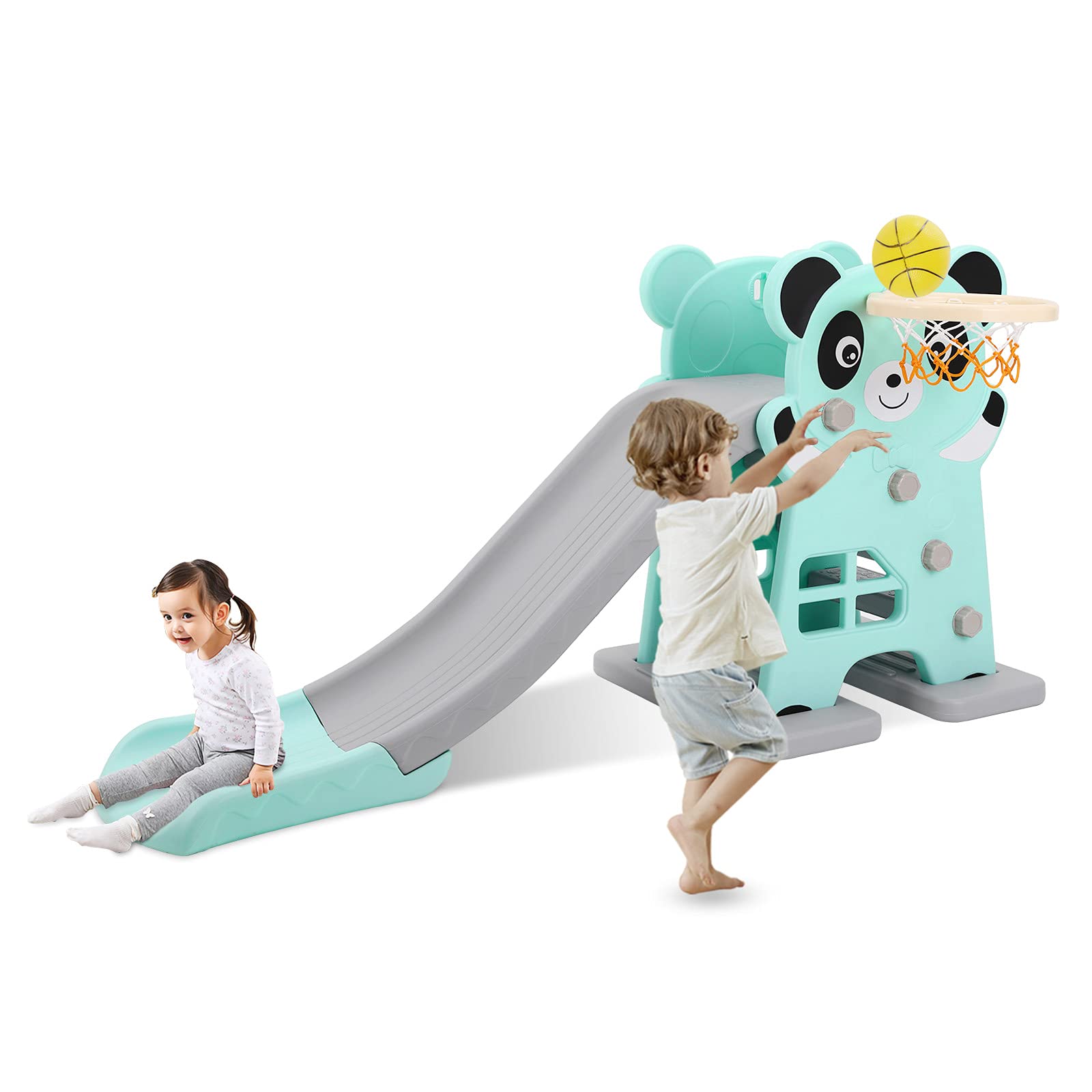 AthLike Indoor Toddler Slide - Freestanding Kids Slope Climber Playset with Basketball Hoop & Ball | Durable Baby Slide for Boys & Girls | Perfect for Playrooms, Backyards & Birthday Gifts (Blue)
