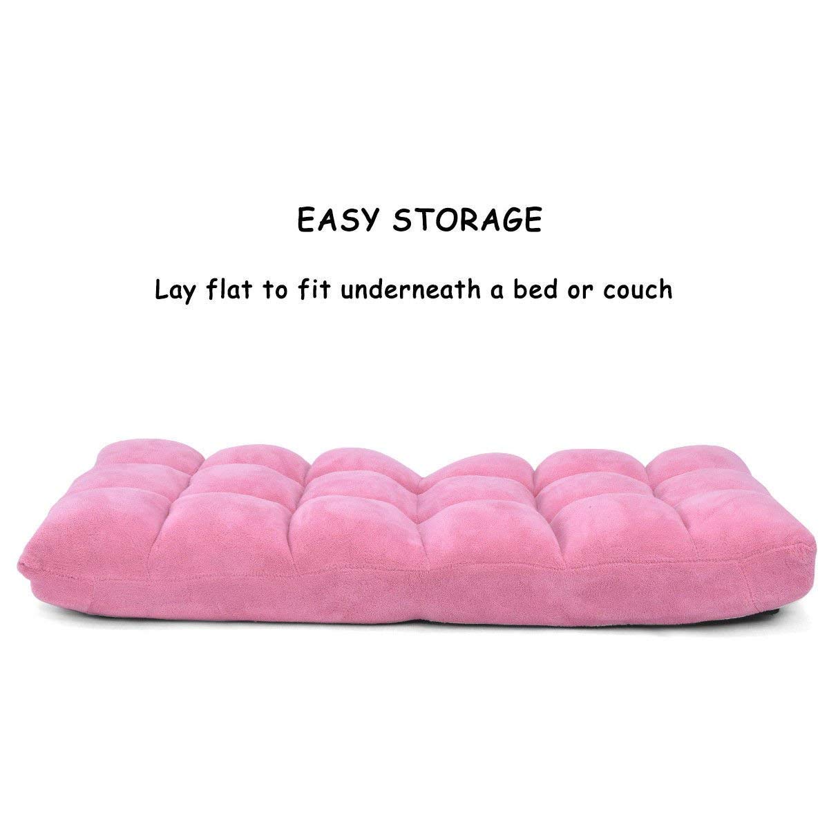 Casart Adjustable Floor Chair Lounger - 14-Position Folding Gaming Sofa with Steel Frame & Sponge Padding - Pink Chaise Lounge Recliner for Bedroom, Living Room, Gaming & Relaxation