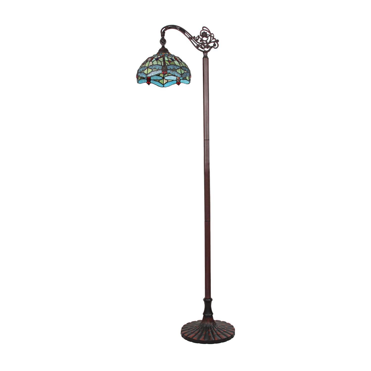 Chloe Lighting Empress Dragonfly Tiffany-Style Dark Bronze Floor Lamp - 11'' Wide Multicolor Reading Light for Living Room, Bedroom & Study | Vintage Stained Glass Decor