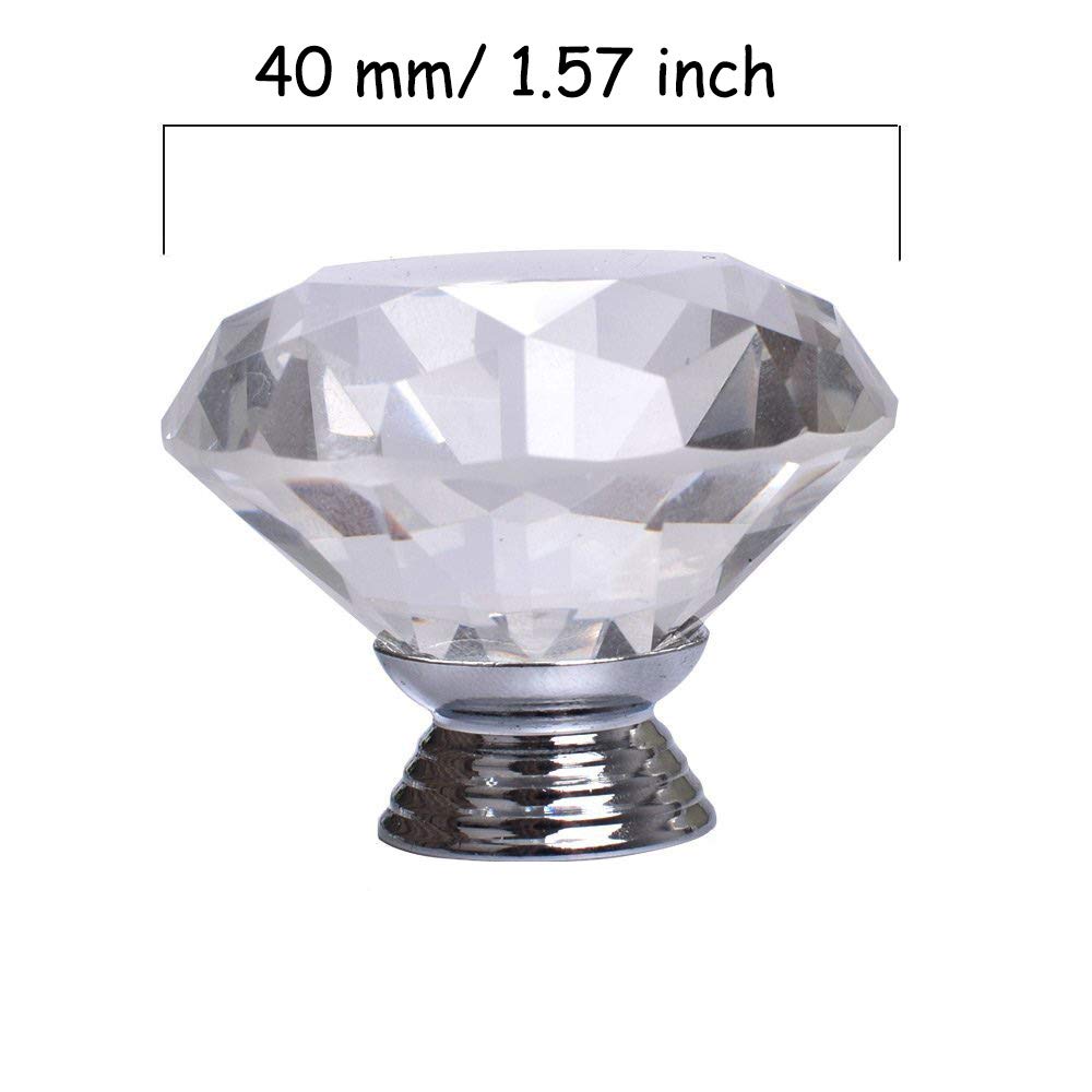 2 Pack 40mm Diamond Shaped Glass Crystal Cabinet Knobs - Includes 3 Size Screws for Drawers, Cupboards & Dressers - Perfect for Home Decor & Furniture Upgrades