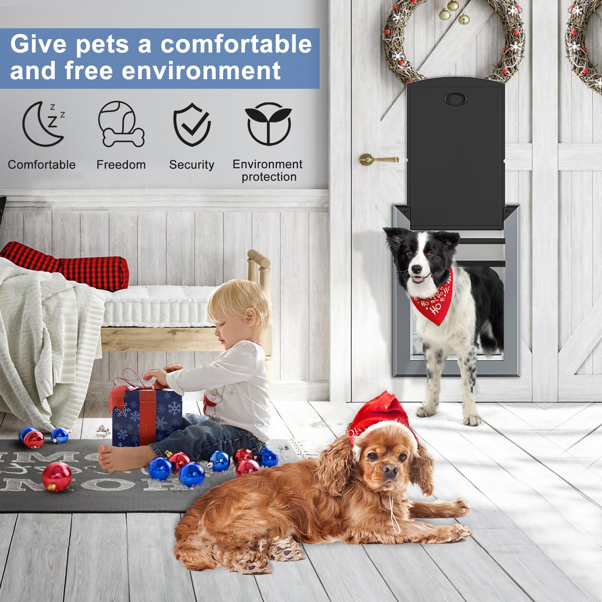 MAVRICFLEX Heavy Duty XL Dog Door with Sliding Lock Panel - Energy Efficient Rugged Aluminum Large Pet Door for Dogs Up to 220lbs - Easy Installation & Magnetic Double Flaps - Perfect for Backyard, Patio & Indoor Use