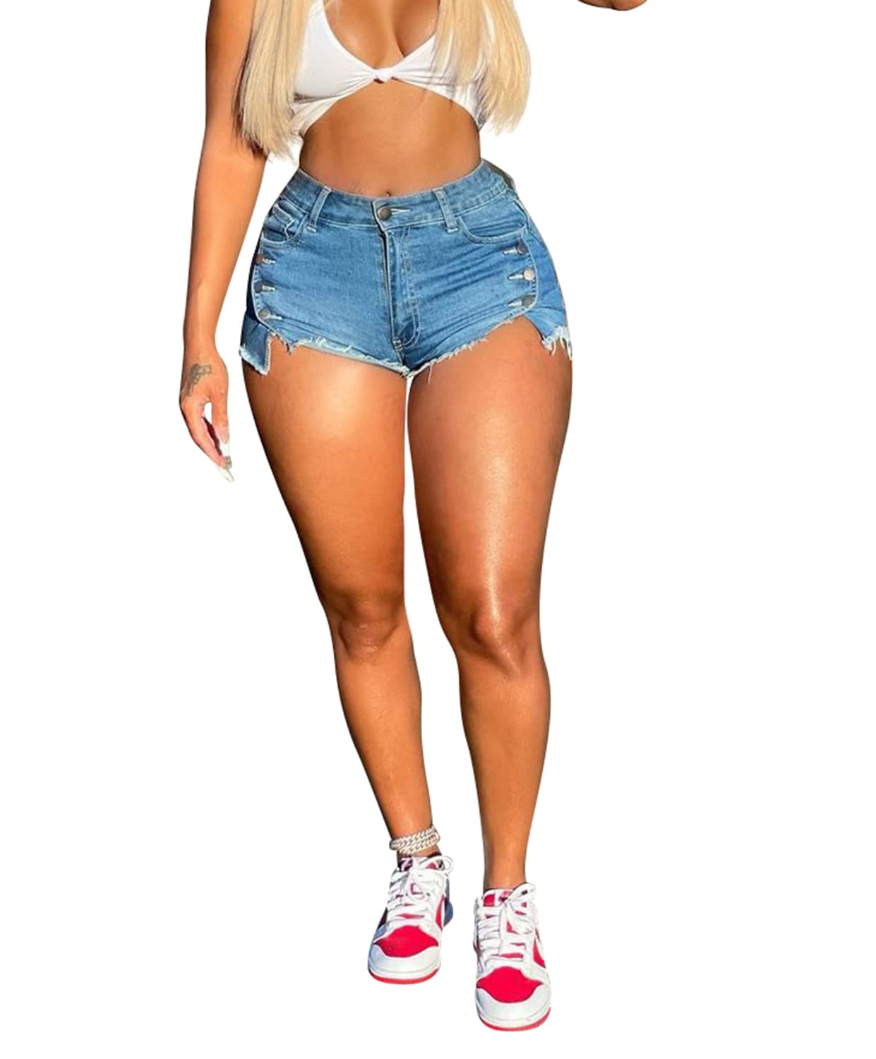 SIAEAMRG High Waisted Women's Denim Shorts - Stretchy Frayed Raw Hem Jean Shorts for Summer | Casual Comfort for Teen Girls & Women | Perfect for Beach, Vacation, and Everyday Wear