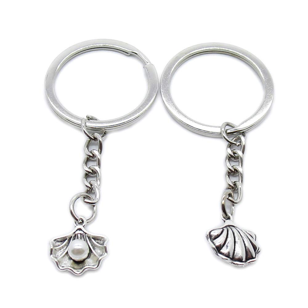 Antique Silver Metal Keychain with Pearl Seashell Design - Vintage Style Key Ring for Women & Men - Perfect for Beach Lovers, Gift Giving, and Everyday Use