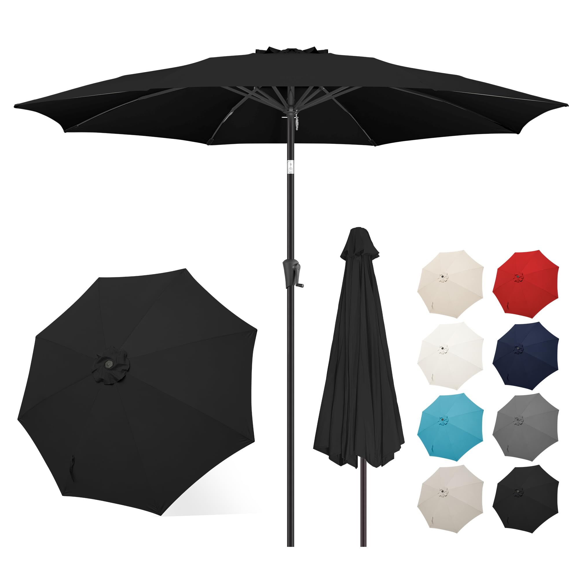 FLAME&SHADE 11 Foot Outdoor Patio Umbrella with Fiberglass Ribs & Adjustable Tilt - Perfect for Backyard, Poolside, and Beach Use - Black