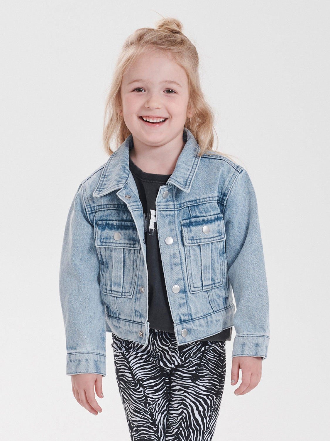 Ena Pelly Sonny Cropped Denim Jacket - Mid Blue Wash | Women's Fashion Denim Jacket for Casual Outfits & Streetwear Style