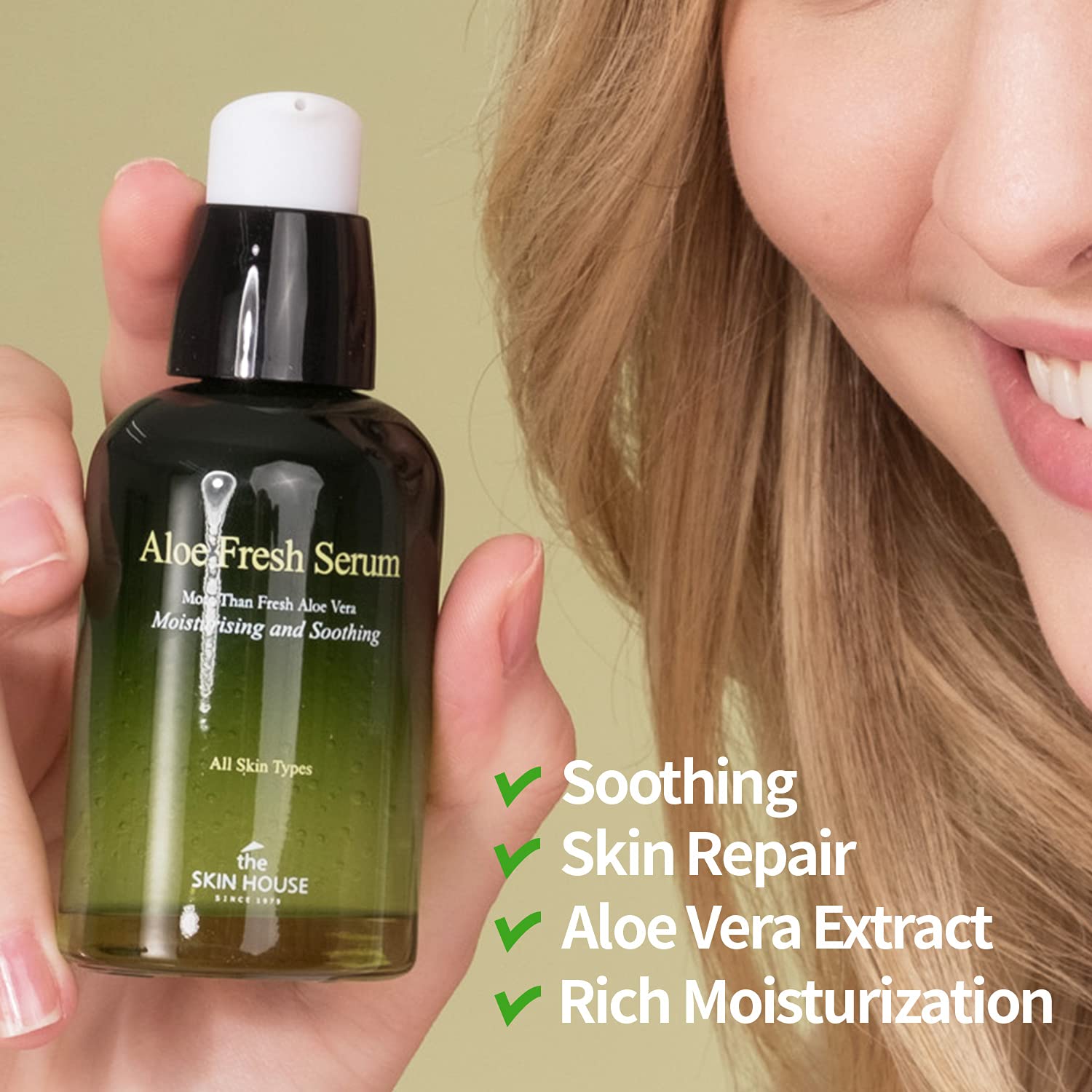 THE SKIN HOUSE Aloe Fresh Serum 1.7 fl.oz (50ml) - Soothing, Calming & Moisturizing Facial Serum with Aloe Vera, Collagen & Betaine | Korean Skincare for Dry, Sensitive & Irritated Skin | Perfect for Daily Hydration & Post-Sun Care
