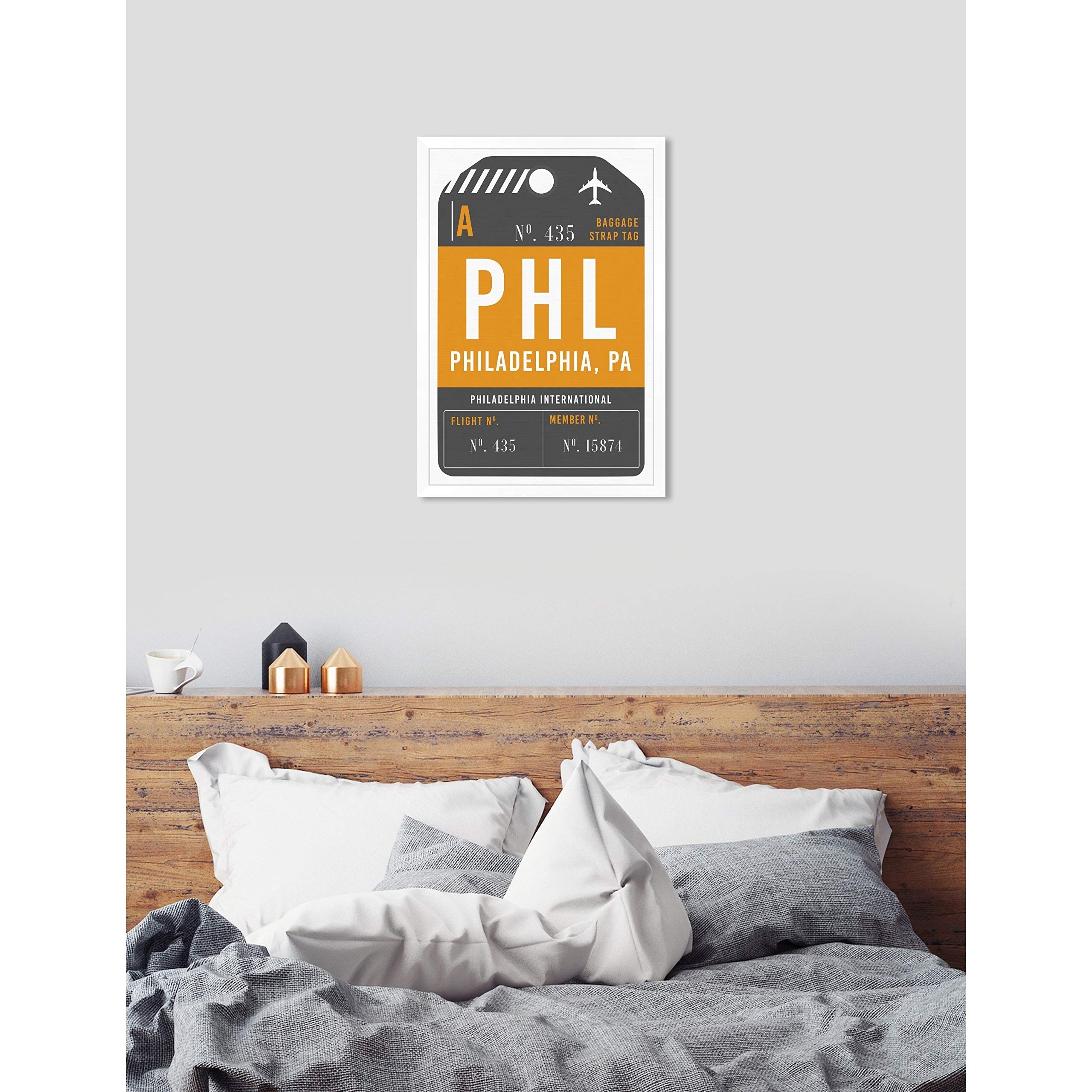 Oliver Gal 'Philadelphia Luggage Tag' Framed Wall Art Print 30x45 inches - Perfect for Home Office Decor, Living Room & Travel Inspired Spaces