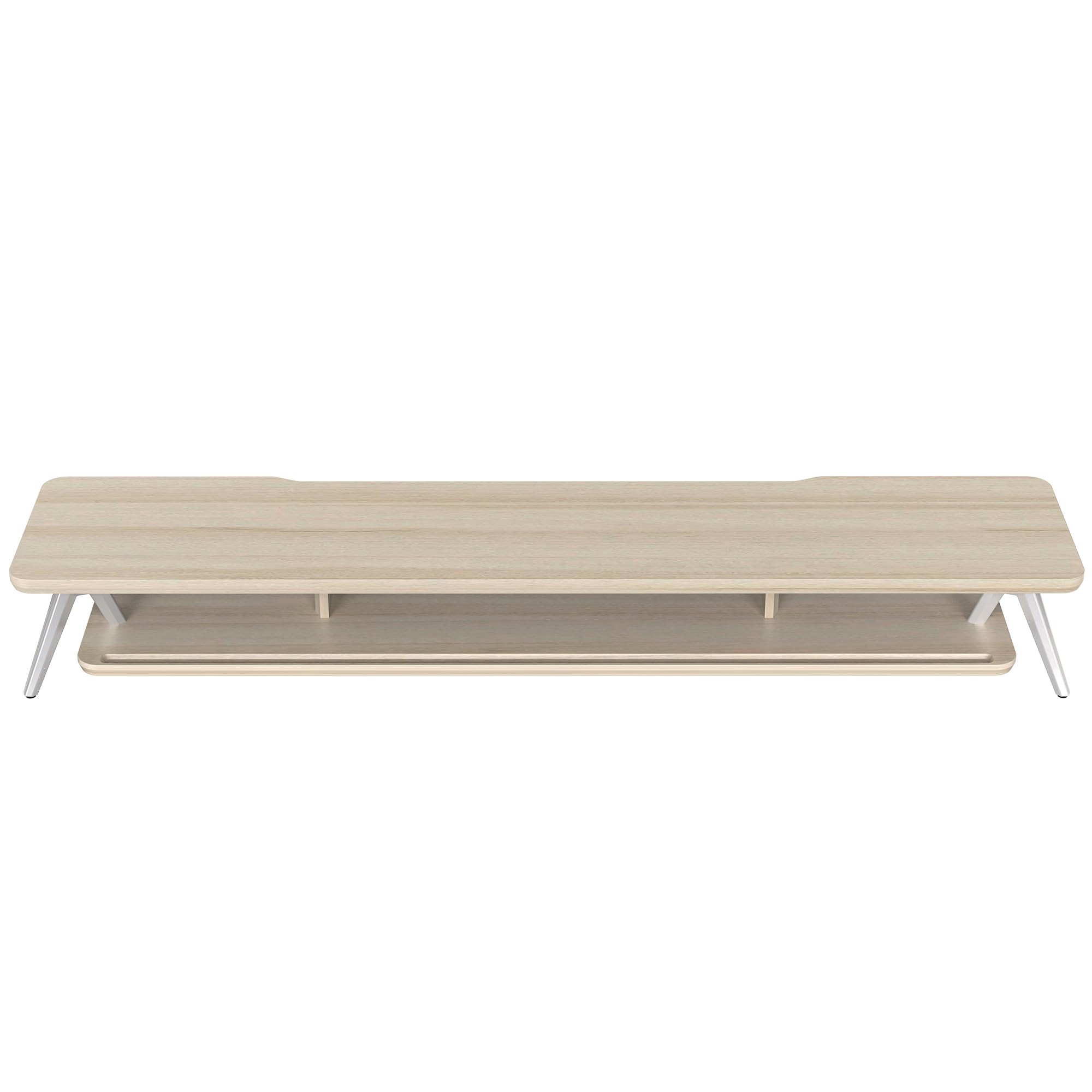 Dual Monitor Stand for 2 Screens - 42.5 Inch Wooden Desk Shelf with Storage Organizer & Cable Management - Office Desk Accessories (Oak) - Perfect for Home Office Setup & Workspace Organization