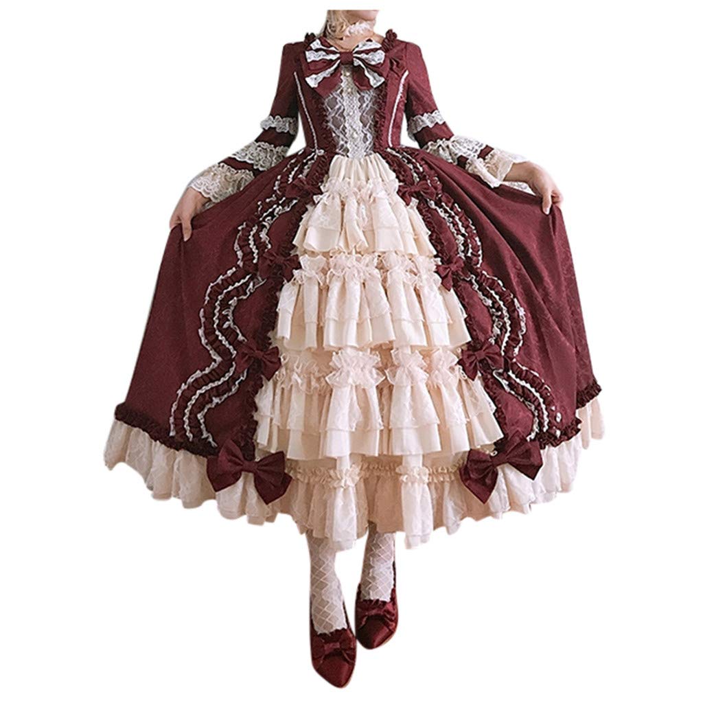 INESVER Women's Lolita Dress with Flared Ruffled Hem - Elegant Victorian Princess Costume for Halloween, Cosplay, Tea Parties & Renaissance Fairs | Gothic Medieval Court Dress for Anime Conventions & Themed Events