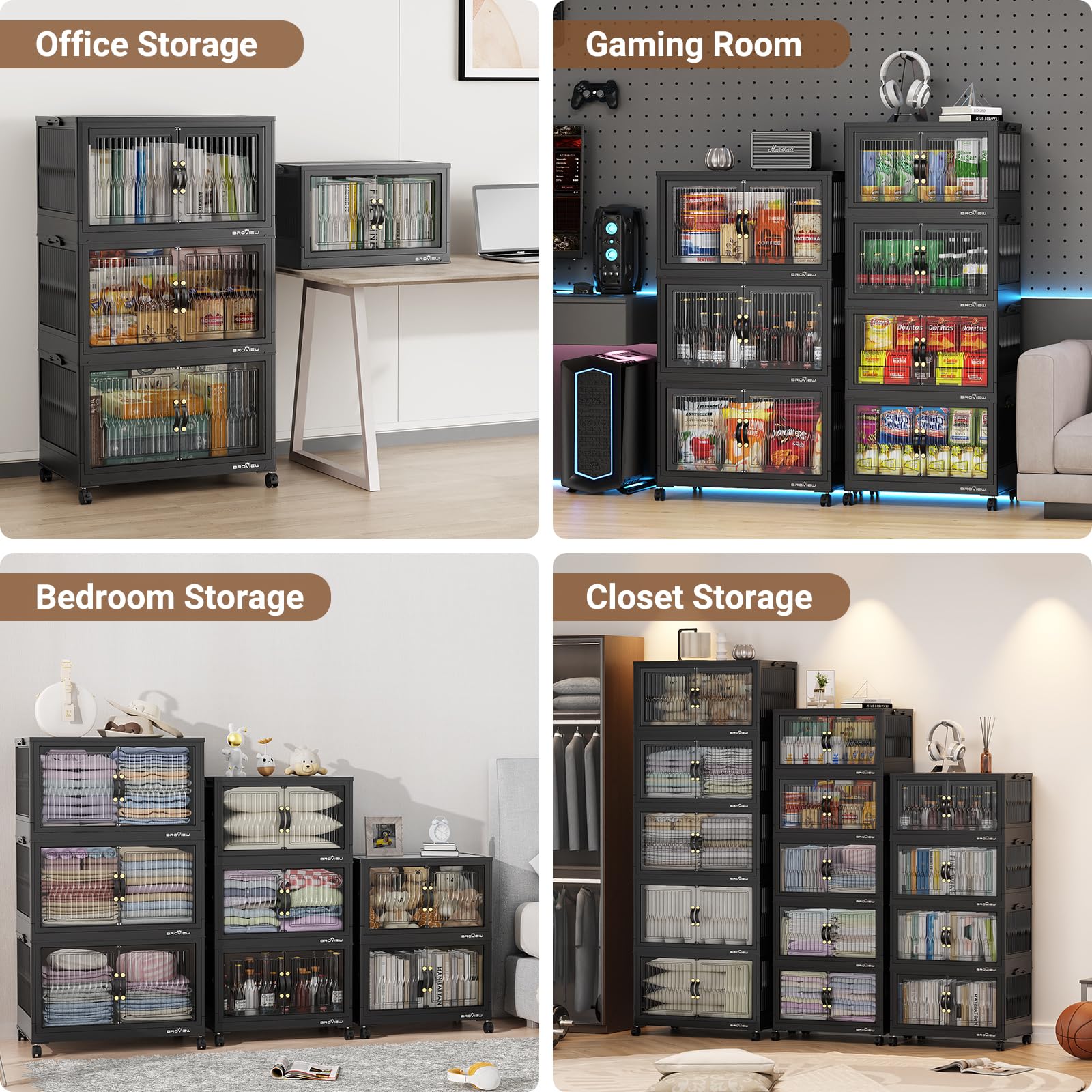 84 Qt Stackable Storage Bins with Lids - 3-Pack Black Collapsible Closet Organizer with Wheels | Plastic Storage Drawers for Clothes, Toys & Home Organization | Perfect for Bedroom, Garage & Dorm Room Storage Solutions