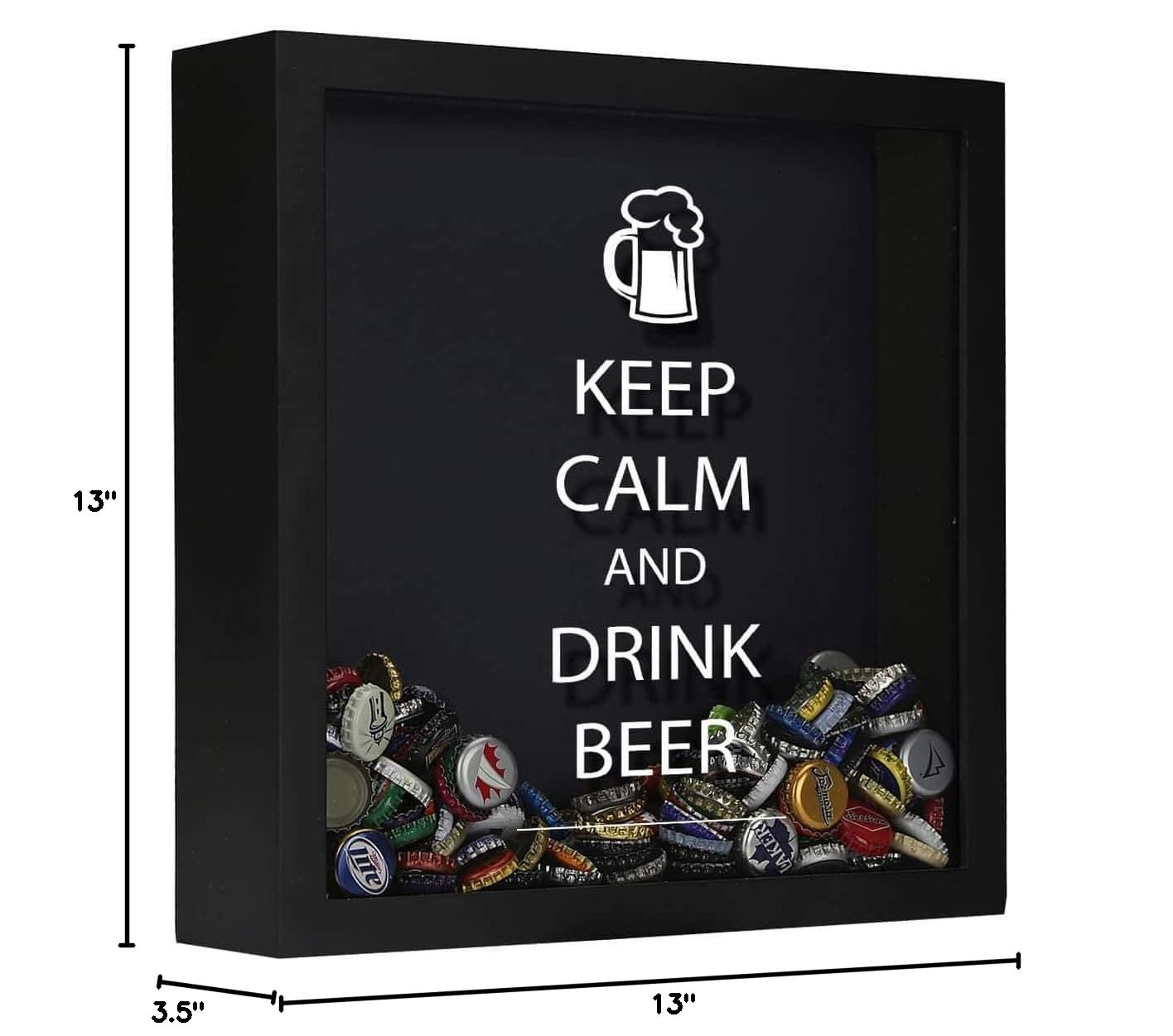 Torched Keep Calm Drink Beer Cap Shadow Box - Wall Mounted Display Case Frame for Beer Bottle Caps - Perfect Gift for Beer Lovers & Collectors - Ideal for Man Cave, Bar Decor & Home Brewery Display