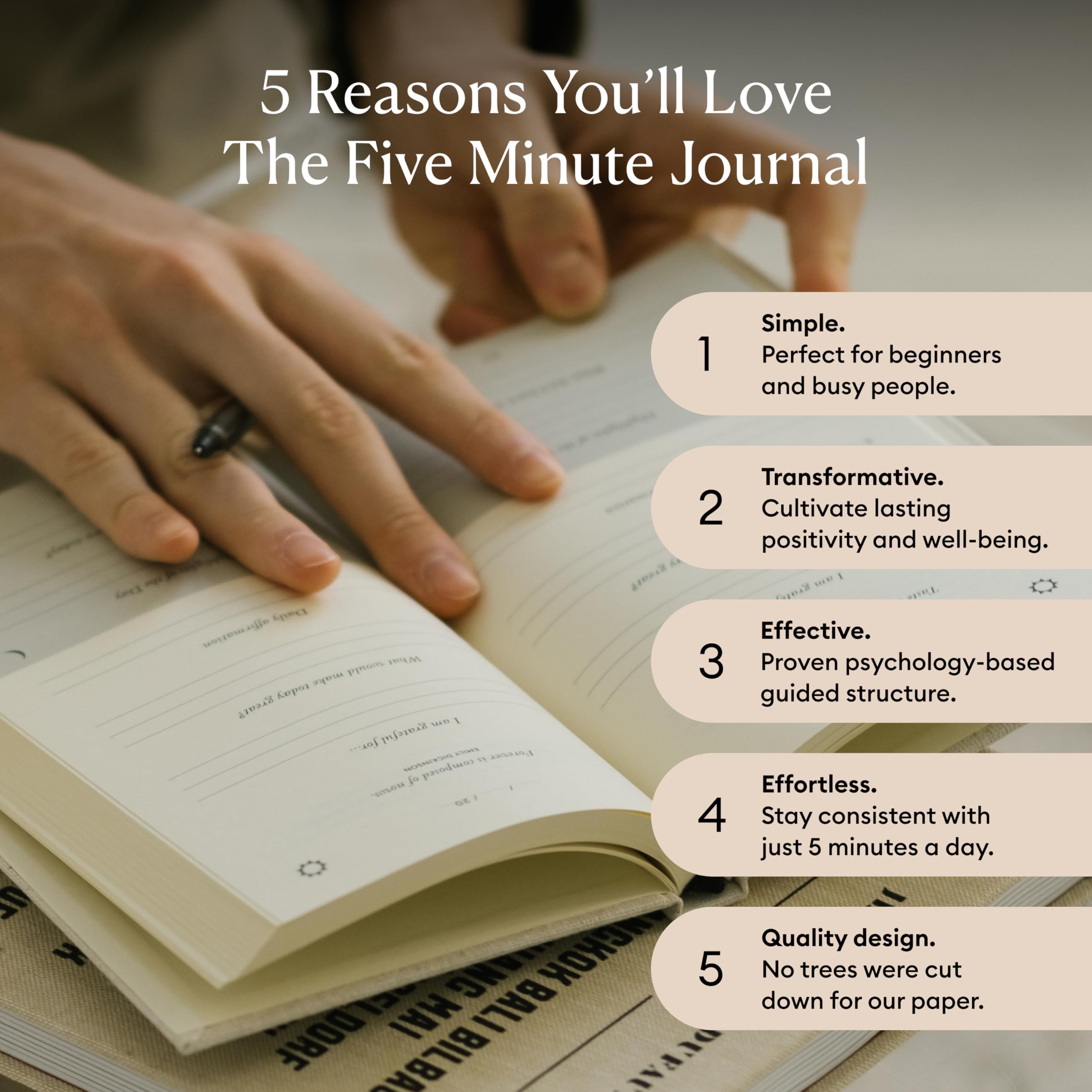 The Five Minute Journal 2025 - Original Undated Gratitude & Mindfulness Journal for Daily Reflection, Manifestation & Positivity with Gold Foiling | Plastic-Free Black Cover | Perfect for Morning Routine, Self-Care & Personal Growth