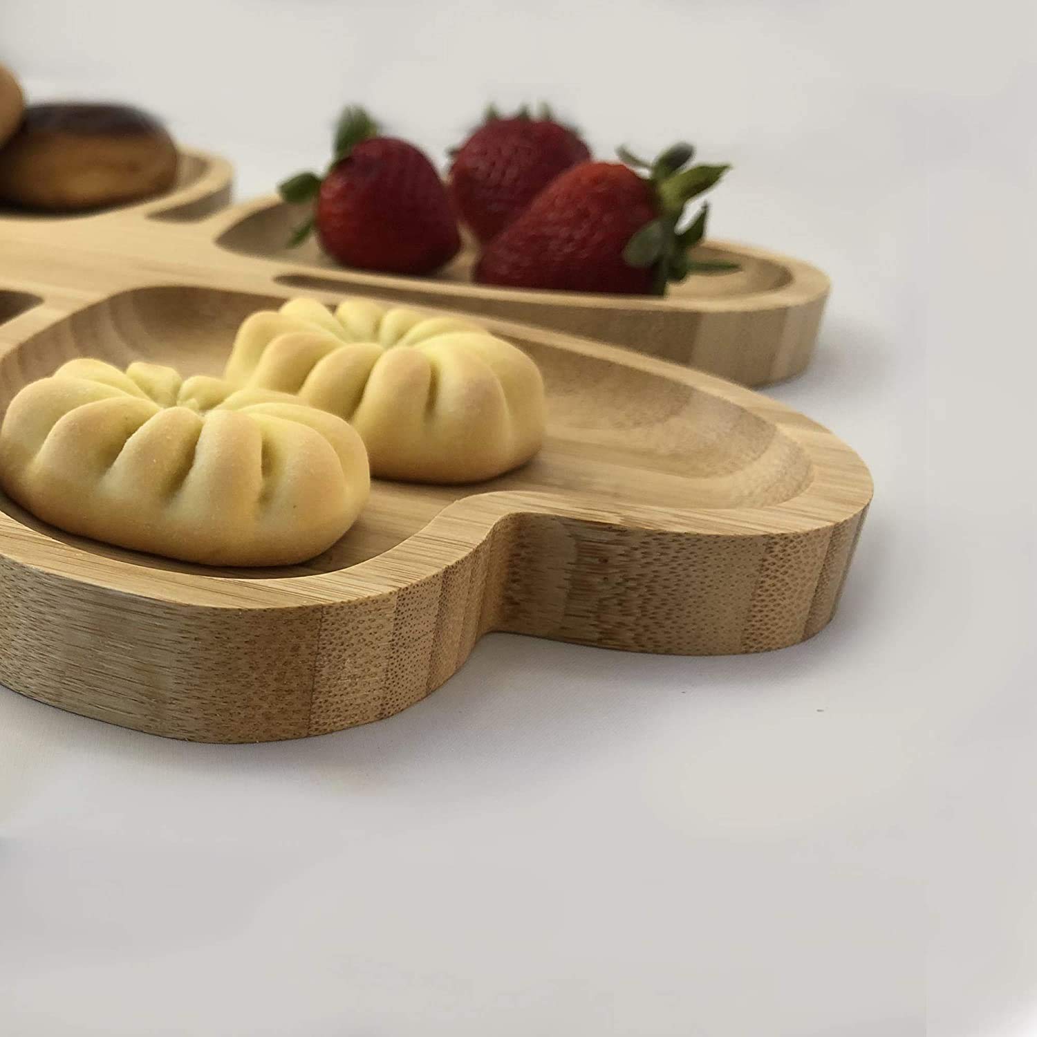 Romantic Heart-Shaped Bamboo Serving Tray - 4 Compartment Appetizer Platter for Wedding, Party & Snacks (10