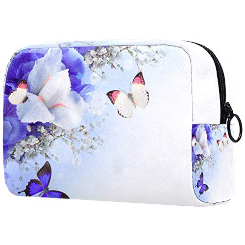 Floral Butterfly Print Portable Makeup Bag for Women - Travel Cosmetic Organizer with Zipper Closure | Perfect for Vacation, Gym & Daily Essentials Storage