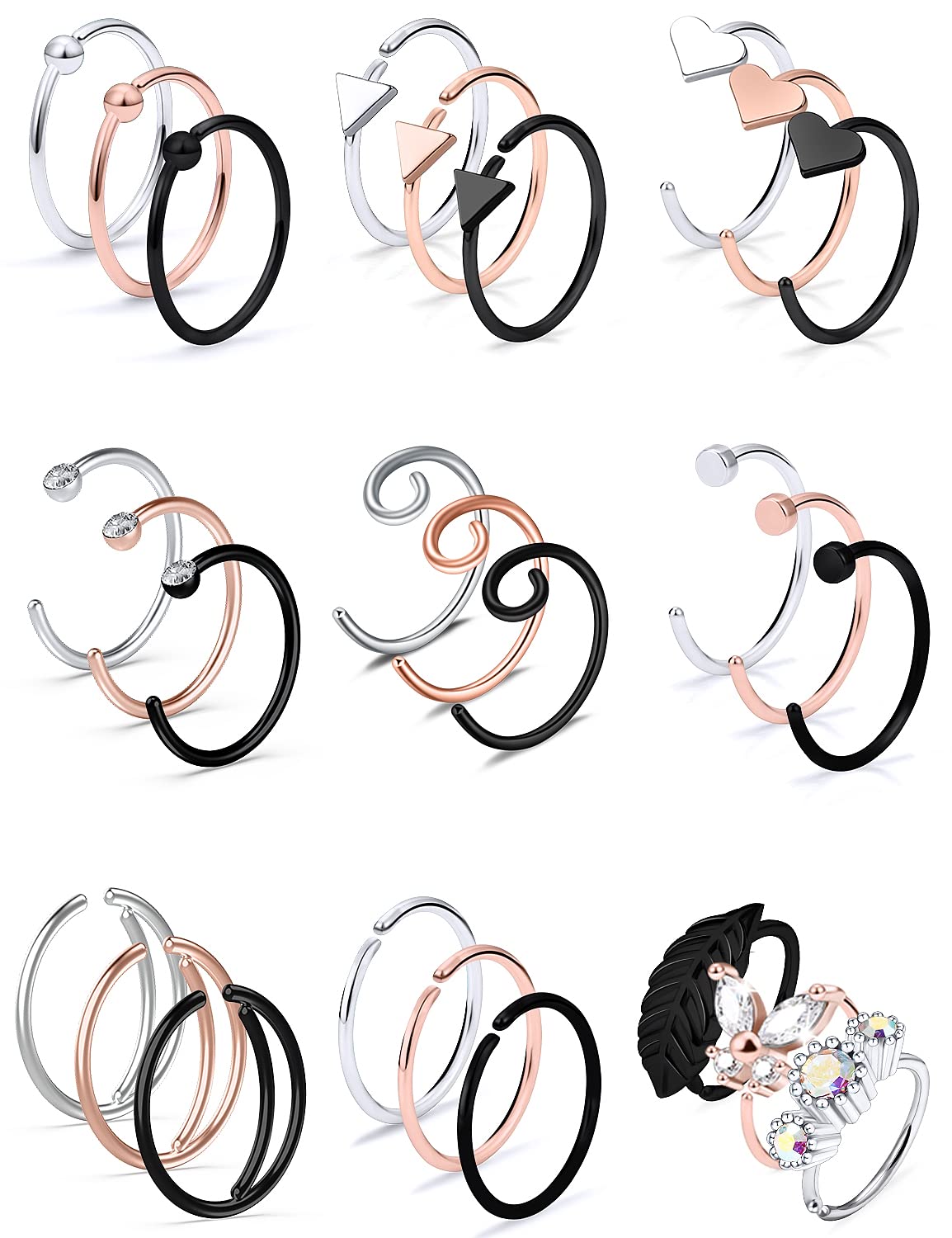 Vsnnsns 20G Stainless Steel Nose Rings - 8mm Hoop for Cartilage, Helix, Septum - Body Jewelry for Women & Men - Perfect for Daily Wear & Gifting