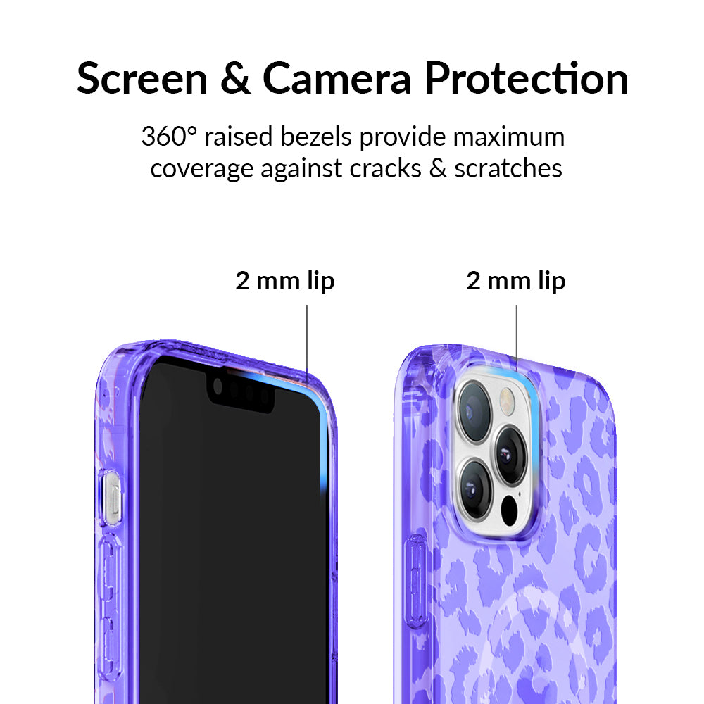 Electric Purple Leopard Print Shockproof iPhone Case - Trendy Protective Cover for iPhone 12/13/14 Pro Max | Perfect for Everyday Use, Travel & Outdoor Activities