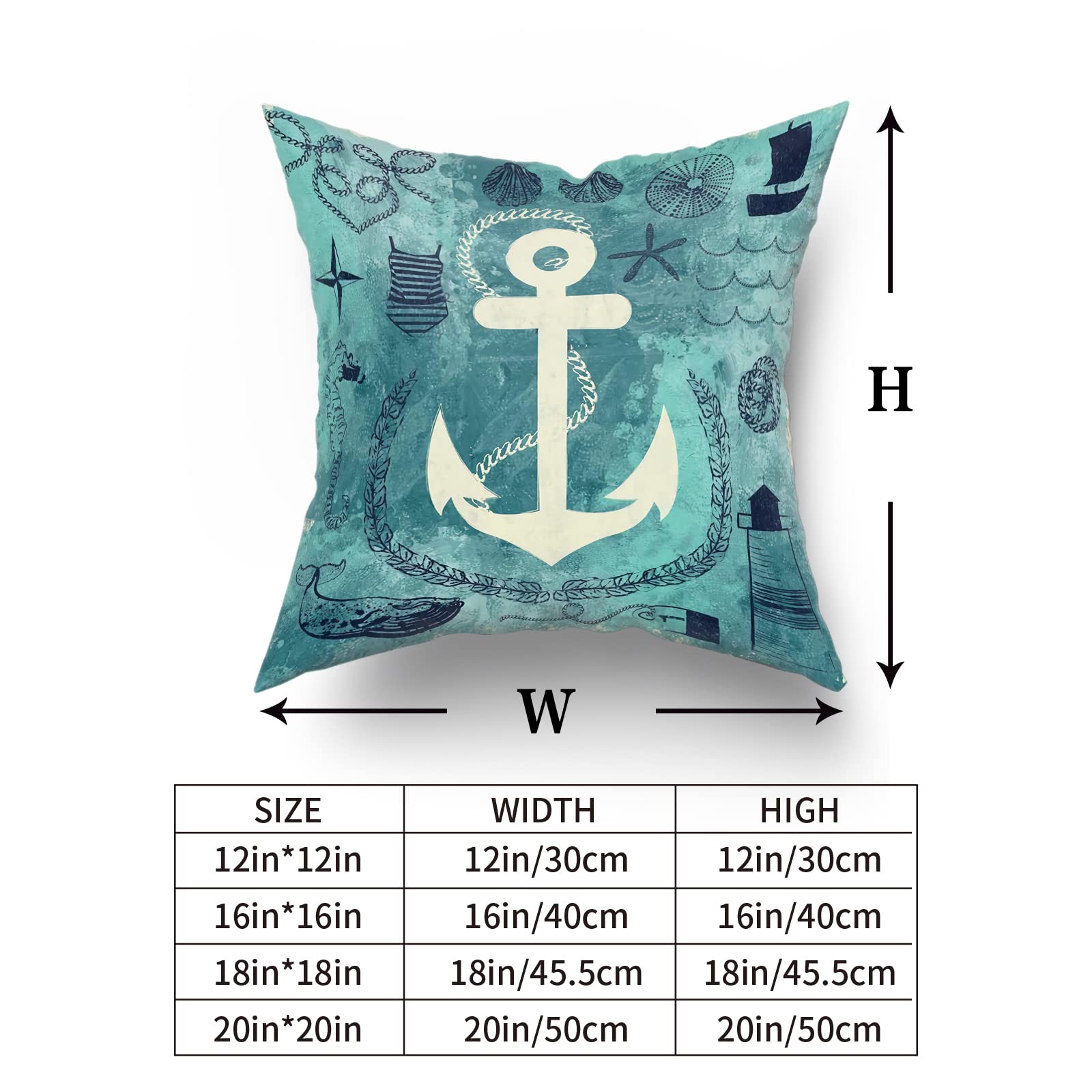 2PCS White Anchor Pillow Cases 18x18 Inch - Nautical Blue Throw Pillow Covers for Couch, Sofa, Bed - Boat Theme Decorative Cushion Covers for Bedroom, Living Room & Outdoor Use - Set of 2 Home Decor Accents