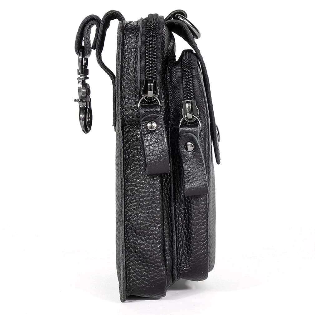 Premium Leather Flip Phone Belt Case with D-Ring Hook - Secure Waist Holster for Men's Cell Phones & Mobile Devices - Ideal for Outdoor Activities, Work, Travel and Everyday Carry