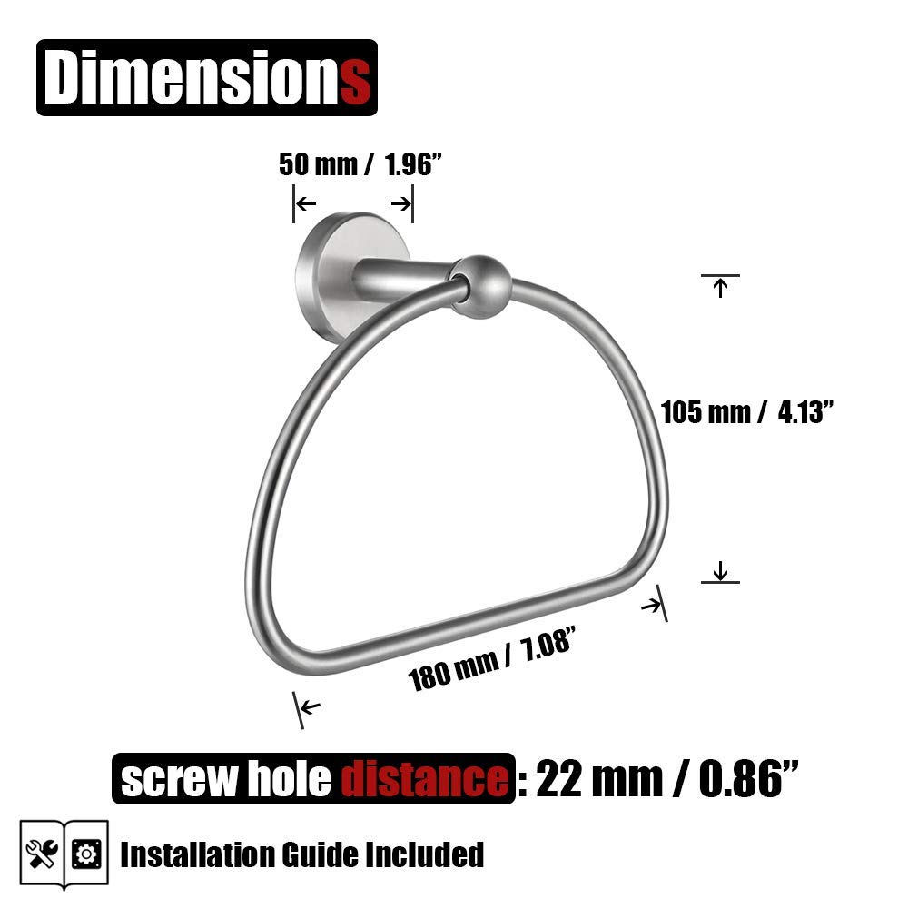 Stainless Steel Towel Ring Holder - 7 Inch Brushed Nickel Wall Mounted Bathroom Accessory (TR160-BN) - Perfect for Bathrooms, Powder Rooms & Spa Areas