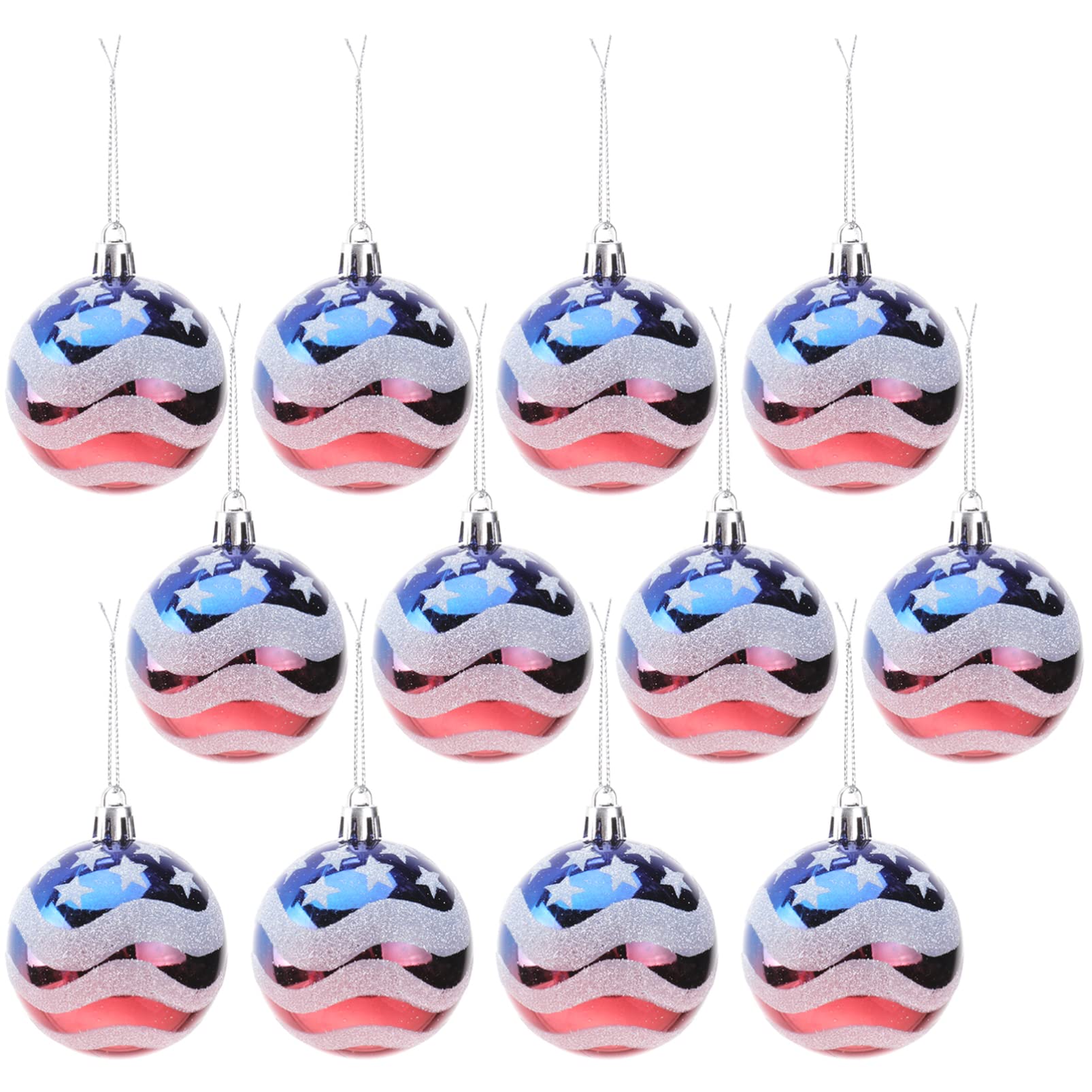12pcs Patriotic Independence Day Hanging Balls Decorations - 6cm Red White Blue Hanging Ornaments for 4th of July Party, Home, Garden, Indoor & Outdoor Decor - Perfect for Backyard BBQs, Parades and Patriotic Celebrations