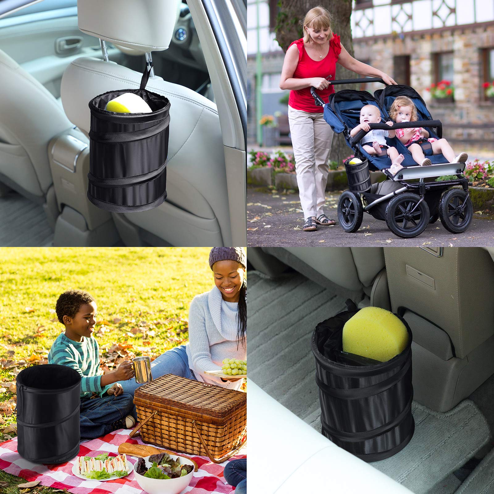 BBTO 2 Pack Collapsible Car Trash Can - Waterproof Hanging Waste Bin with Elastic Band for Auto, Travel, Camping & Road Trips | Portable Trash Bag for Vehicles, Office & Home Use