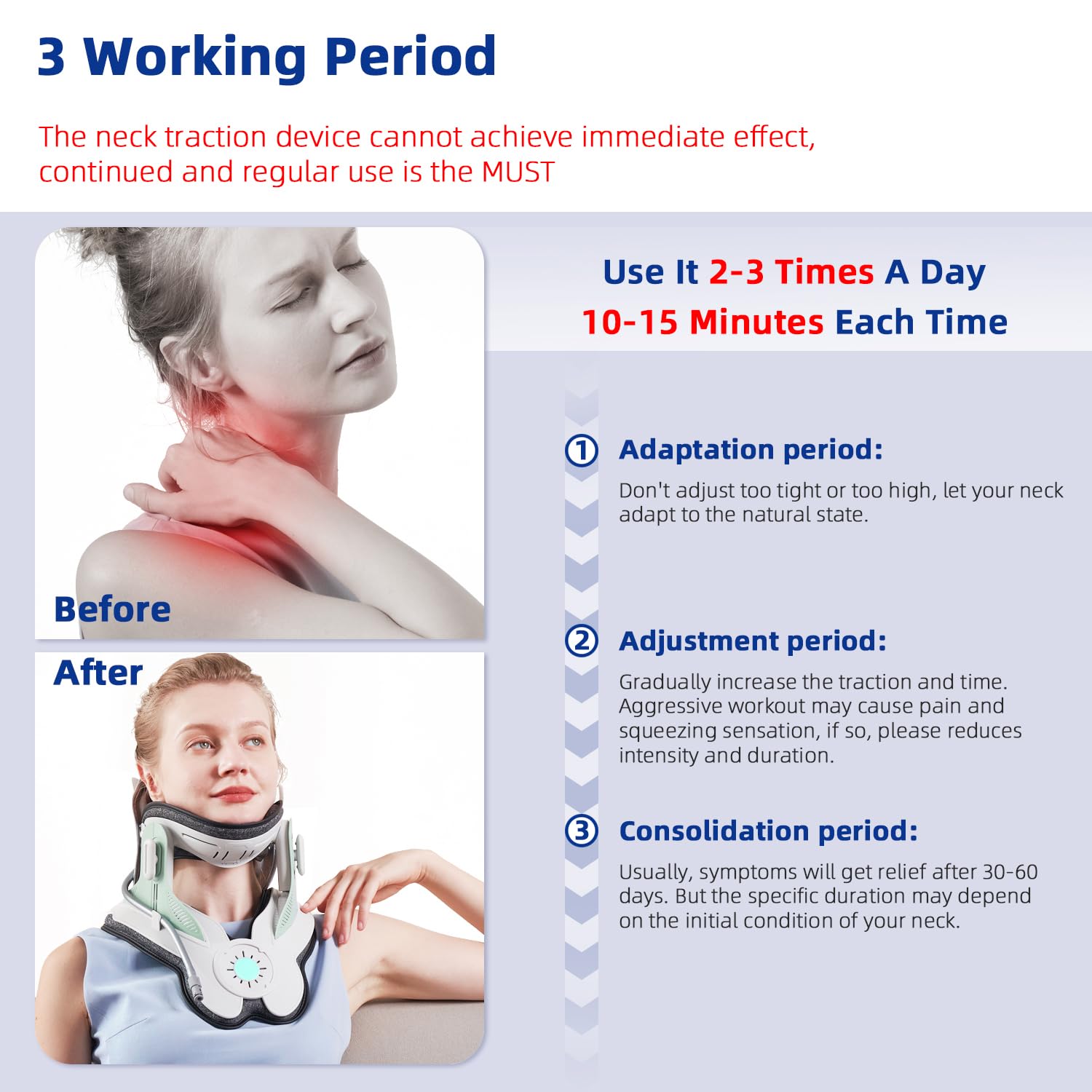 Twinklepoch Adjustable Cervical Neck Traction Device - 3 Power Levels for Neck Pain Relief, Manual Air Pump, Home Physical Therapy - Perfect for Office Workers, Seniors & Post-Surgery Recovery (Blue)