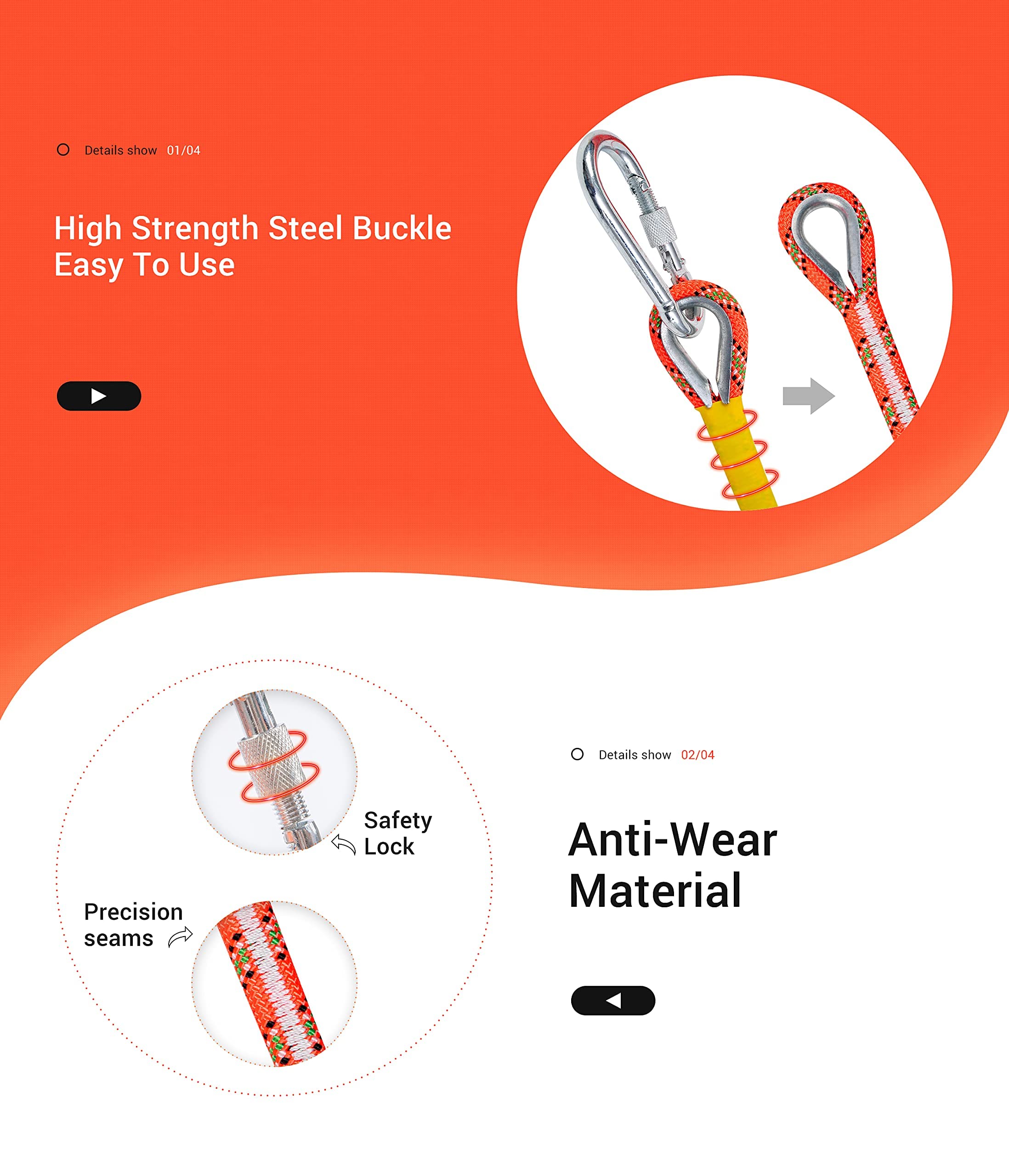Premium Static Climbing Rope 10mm - Rescue, Construction & Rock Climbing Rope (32ft-1000ft) with Durable Carry Bag - Ideal for Outdoor Adventures, Emergency Rescue & Professional Use (Orange, 500FT/152M)