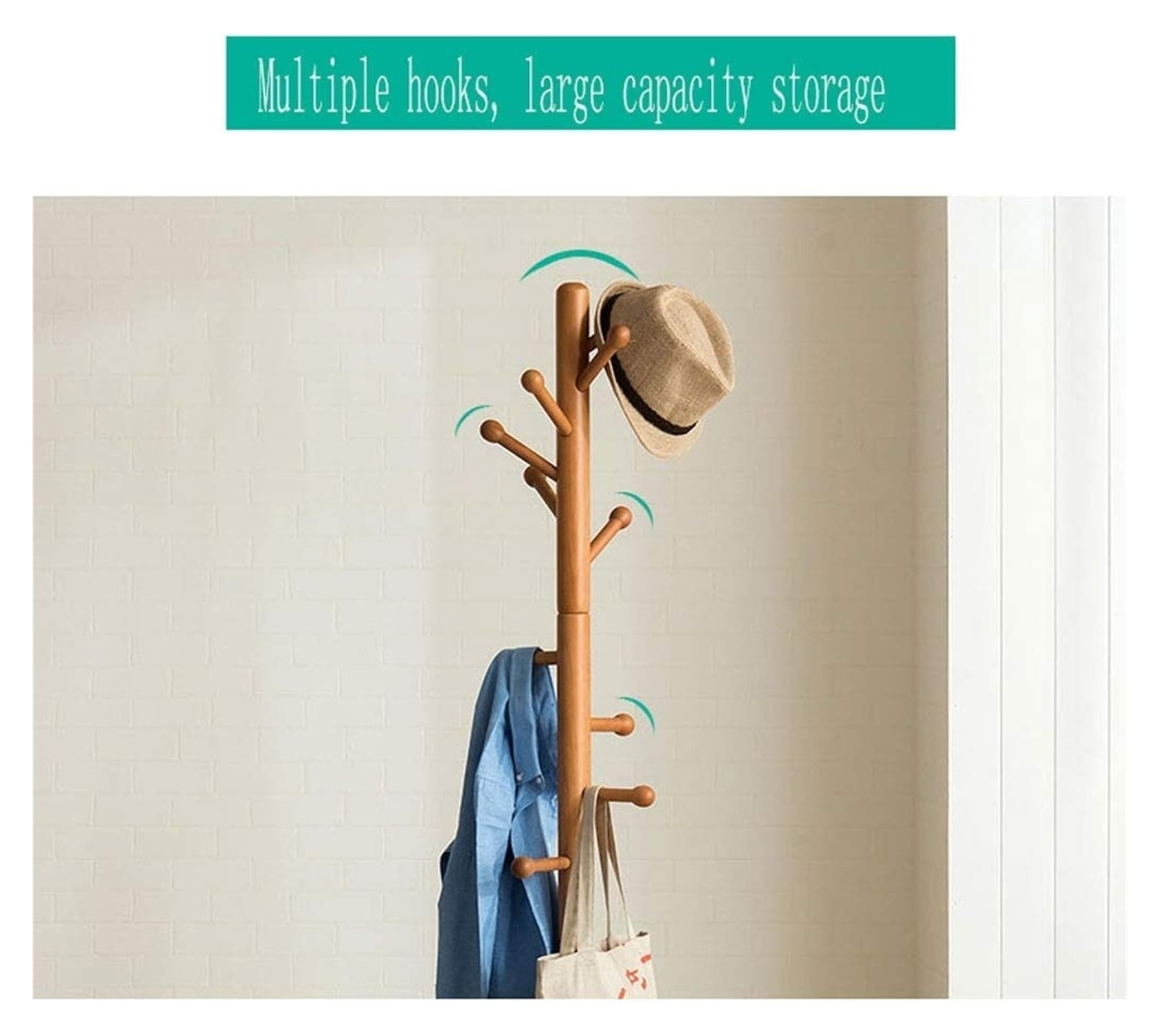 **9-Hook Solid Wood Coat Rack Stand | Heavy-Duty Entryway Hanger for Hallway, Bedroom & Closet | Easy Assembly Wooden Coat Tree (Wood Color) - Perfect for Organizing Jackets, Hats, Bags & Accessories**