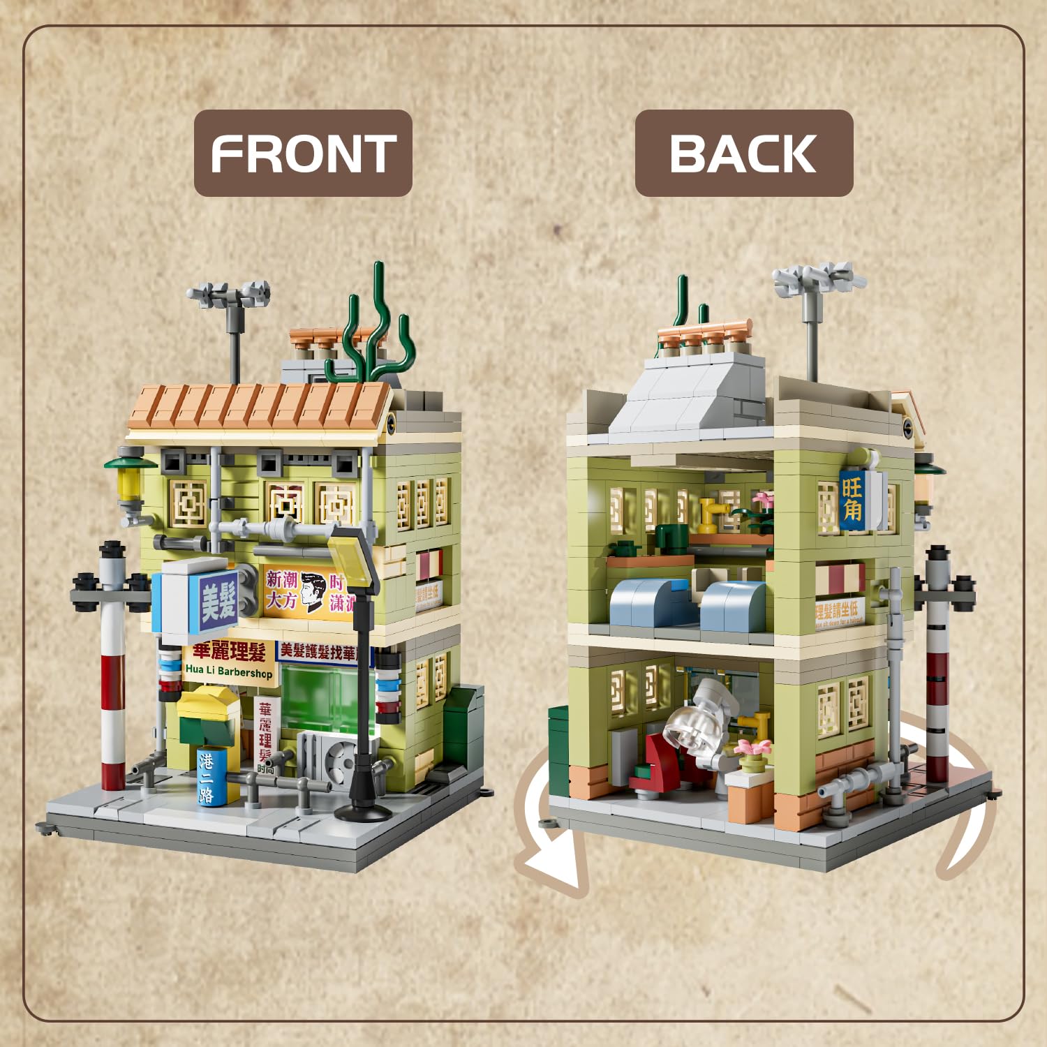 Hong Kong Street View Barber Shop Mini Building Blocks - 509 PCS Architecture Construction Toy Set for Kids Ages 6-12 | Creative Play, STEM Learning & Home Decoration (Not Lego Compatible)
