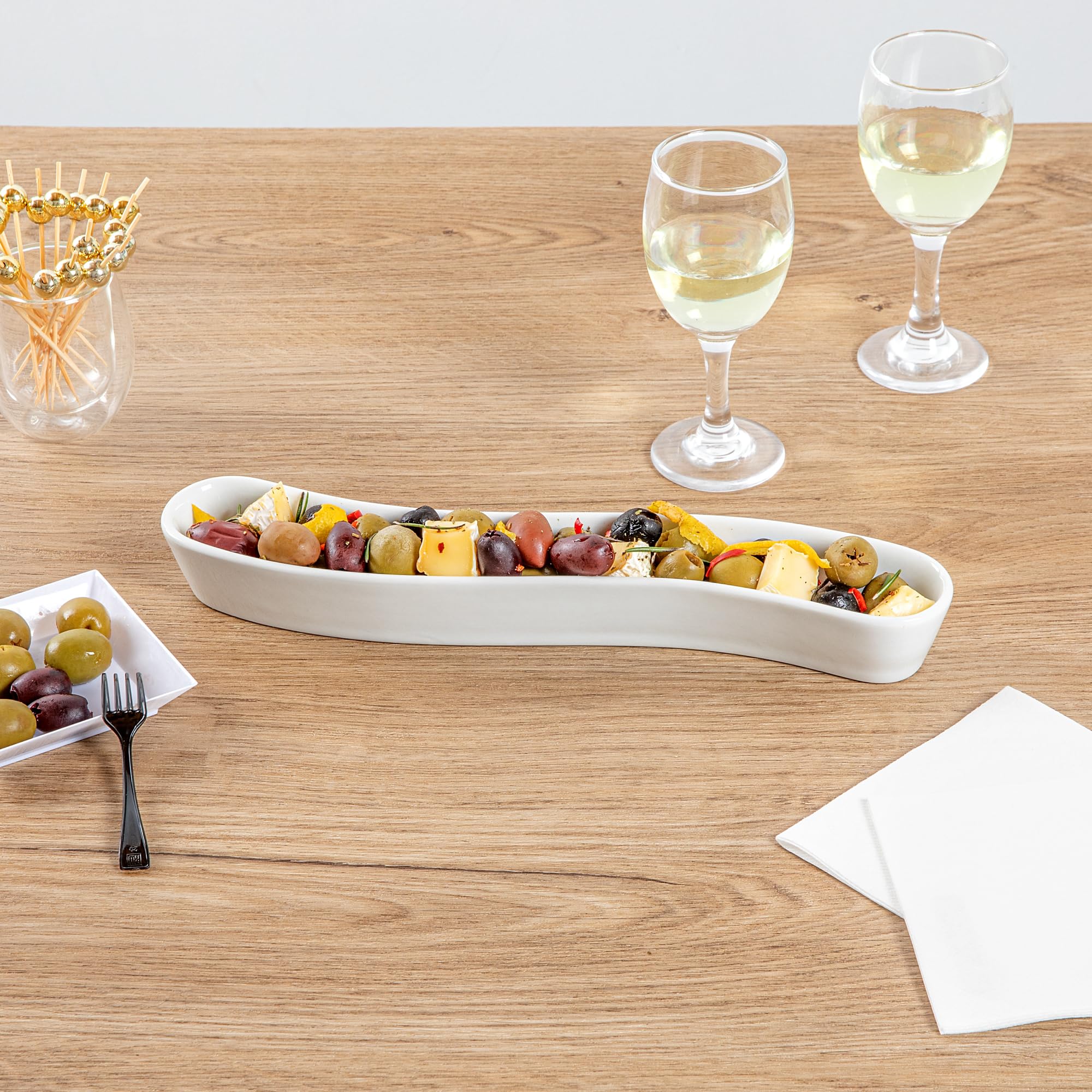 Swerve 10oz Olive Plate - White Porcelain Chip-Resistant Dishwasher Safe for Snacks & Appetizers