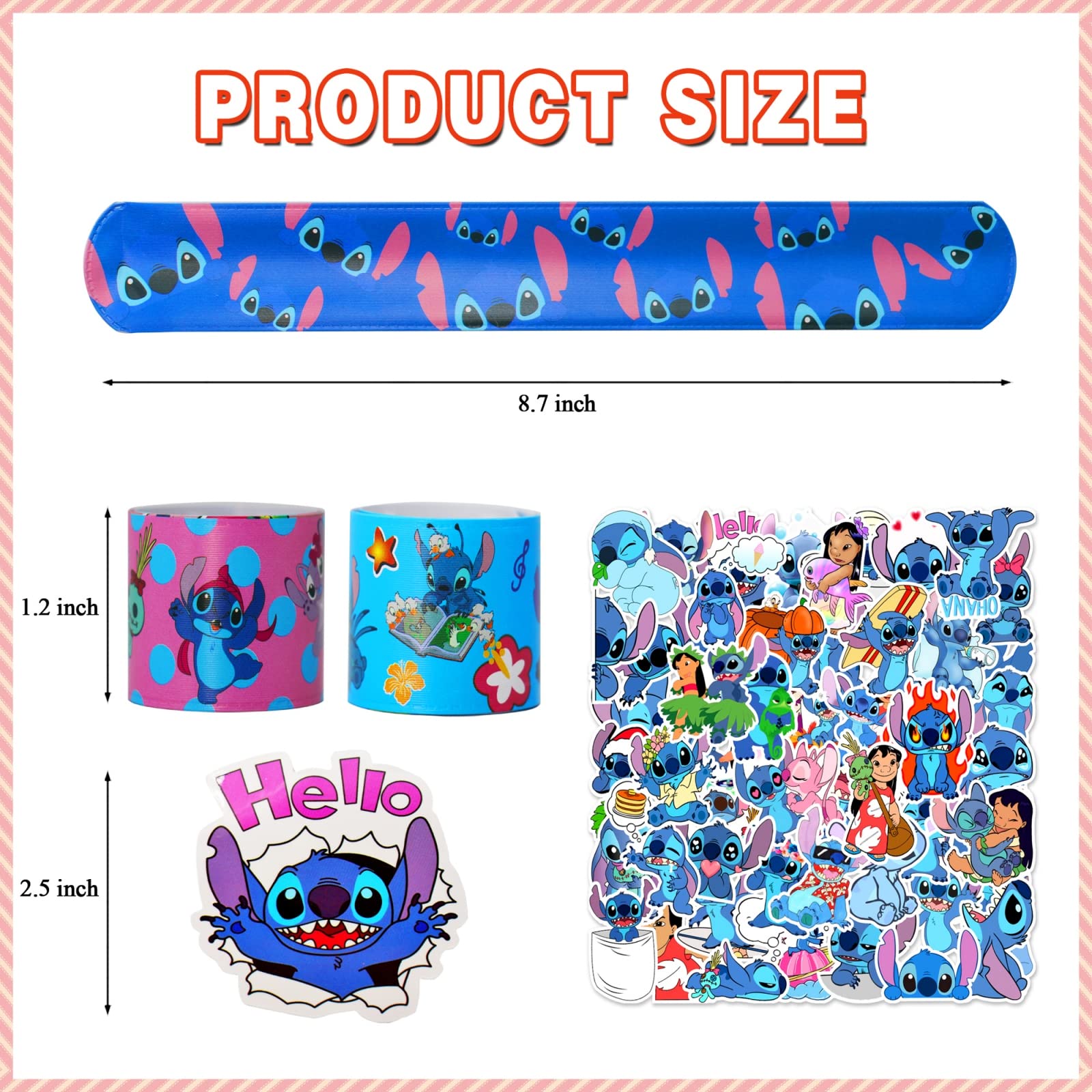 JUUFLA 86-Piece Stitch Party Favors Gift Set - 36 Slap Bracelets & 50 Stickers - Disney Stitch Themed Birthday Party Decorations & Supplies for Kids - Goodie Bag Fillers, School Rewards & Classroom Prizes (Perfect for Birthday Parties, School Events & Disney Themed Celebrations)