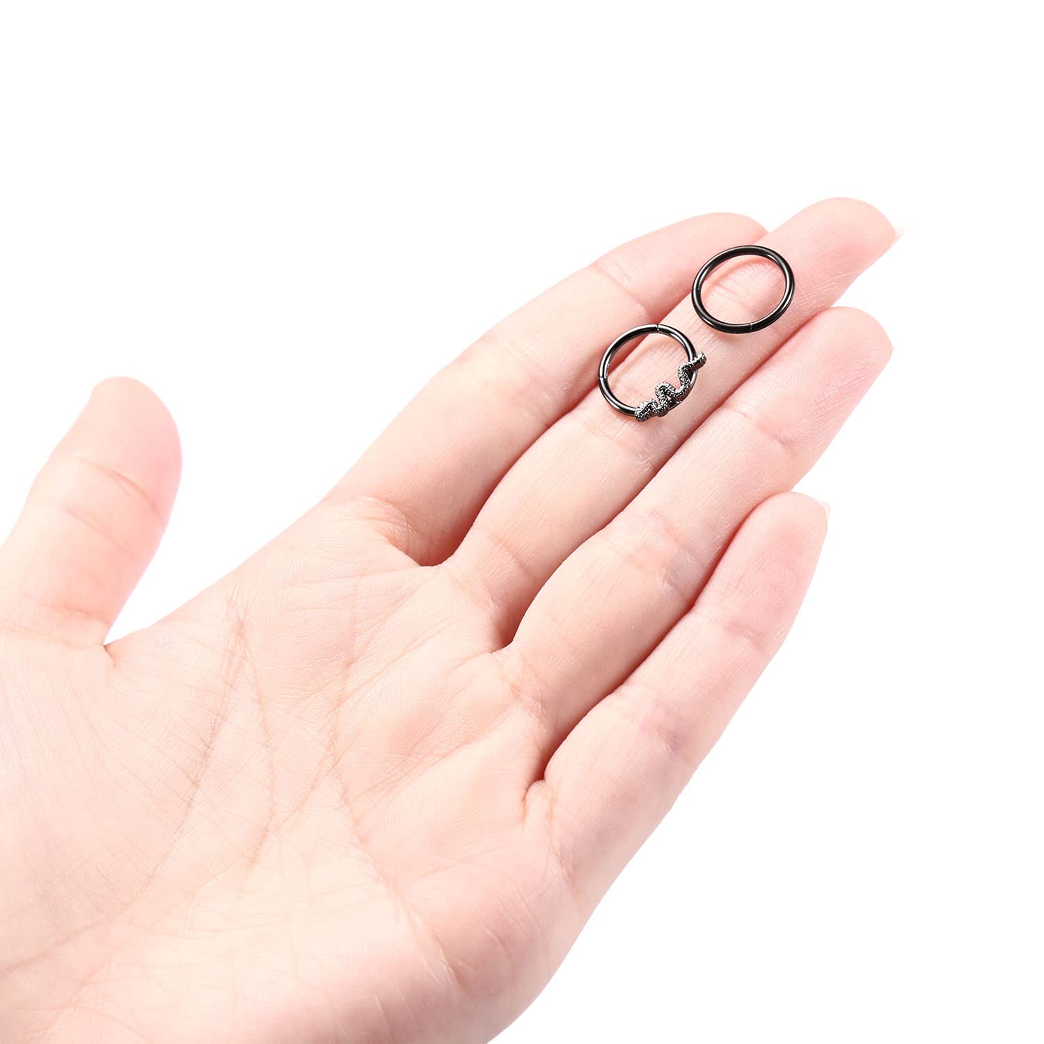 PEAKLINK 16G Septum Hoop Earrings - 316L Surgical Steel Daith, Conch, Tragus, Helix, Rook, Cartilage & Lobe Piercing Jewelry - 2PCS Seamless Clicker Nose Rings (8mm & 10mm) - Perfect for Everyday Wear, Parties & Body Piercing Enthusiasts