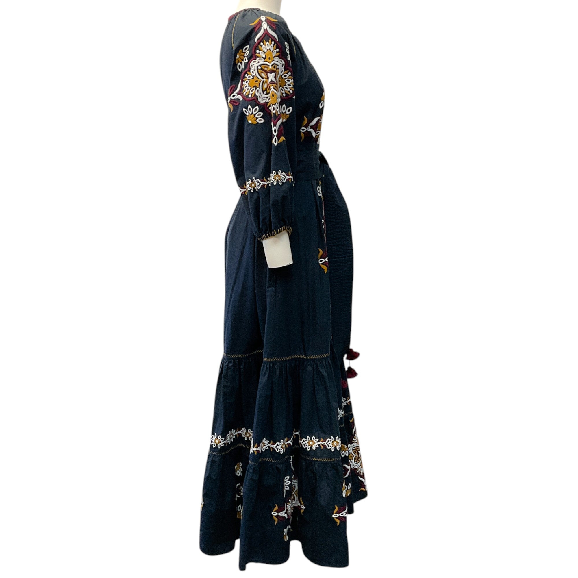 Figue Midnight Navy Embroidered Johanna Dress - Elegant Floral Embroidered Maxi Dress for Women, Perfect for Weddings, Parties & Special Occasions