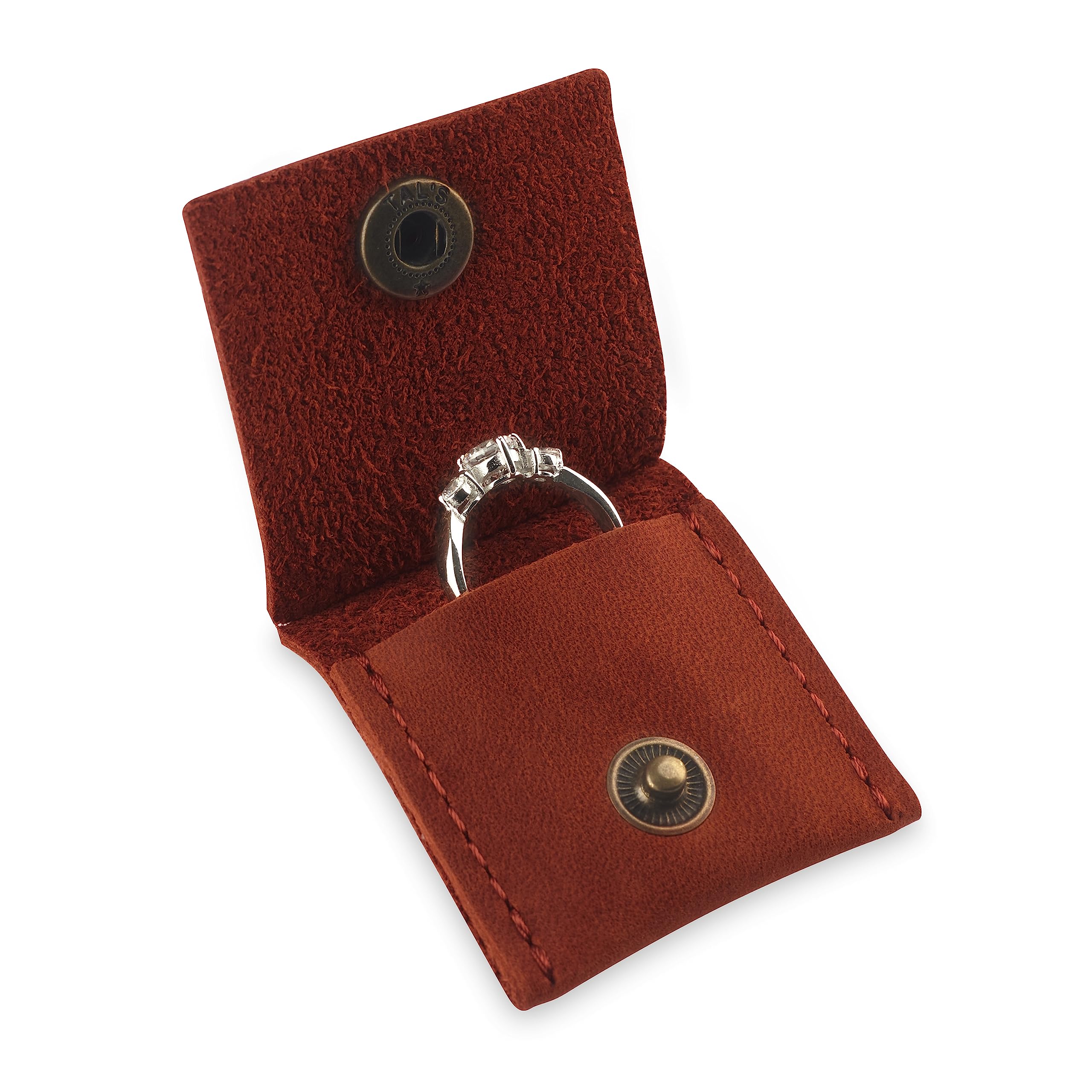 Genuine Leather Keychain Ring Holder - Wedding & Engagement Ring Travel Case, Gym & Workout Ring Pouch (Cognac) - Perfect for Travel, Sports & Everyday Jewelry Protection