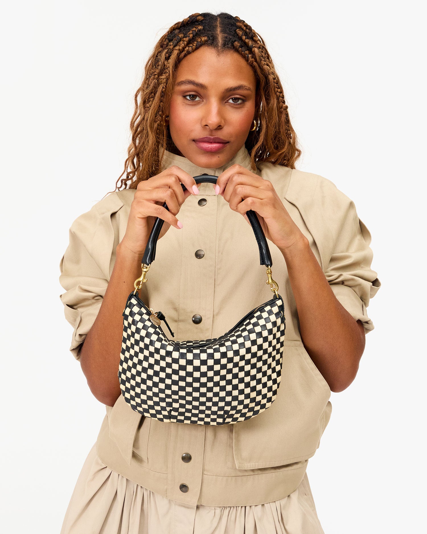 Petit Moyen Black Cream Woven Checker Scarf - Soft Lightweight Fashion Accessory for Women & Men | Perfect for Fall, Winter & Office Wear