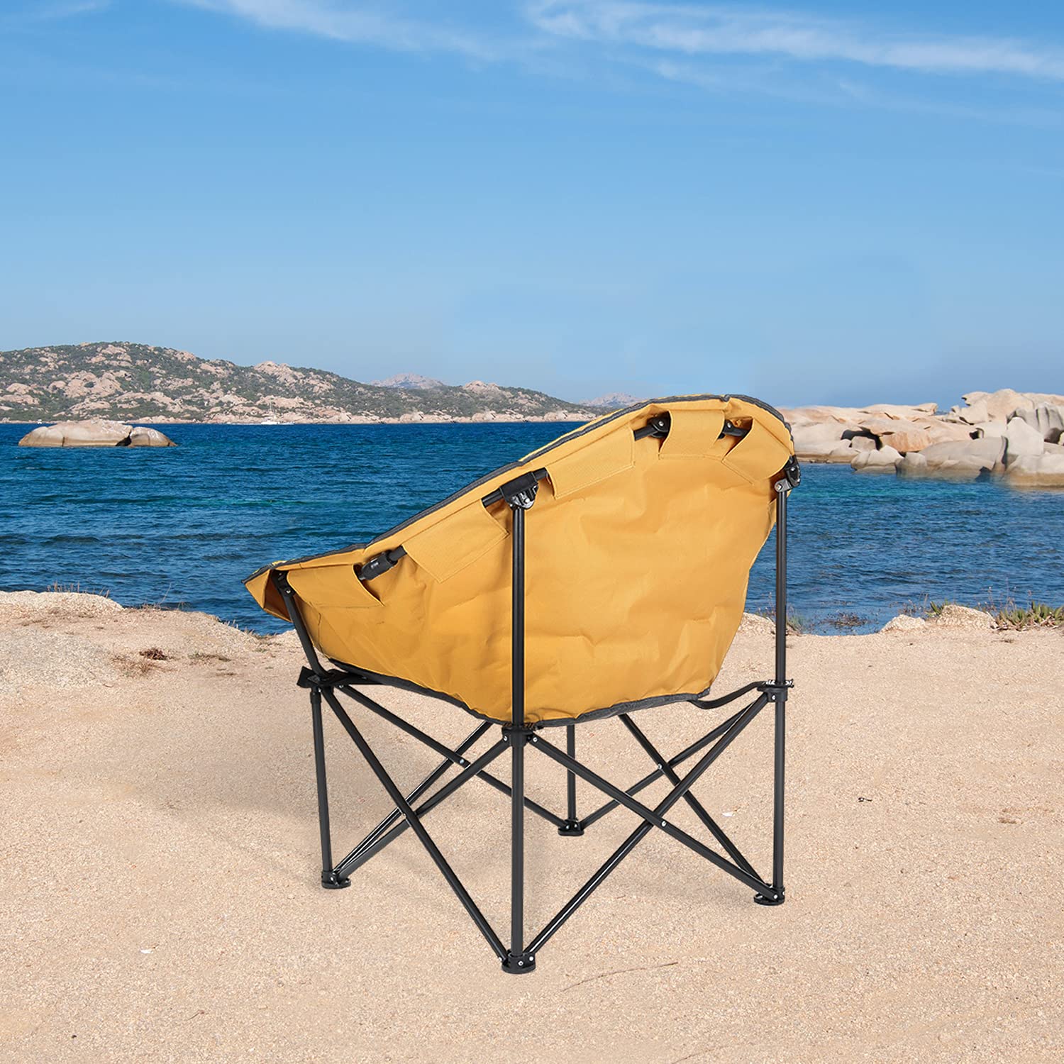 Heavy-Duty Oversized Moon Saucer Camping Chair - 330lbs Weight Capacity, Padded Seat with Cup Holder & Storage Pocket - Portable Folding Chair with Carry Bag for Outdoor, Beach, Picnic & Tailgating - USA-Based Customer Support